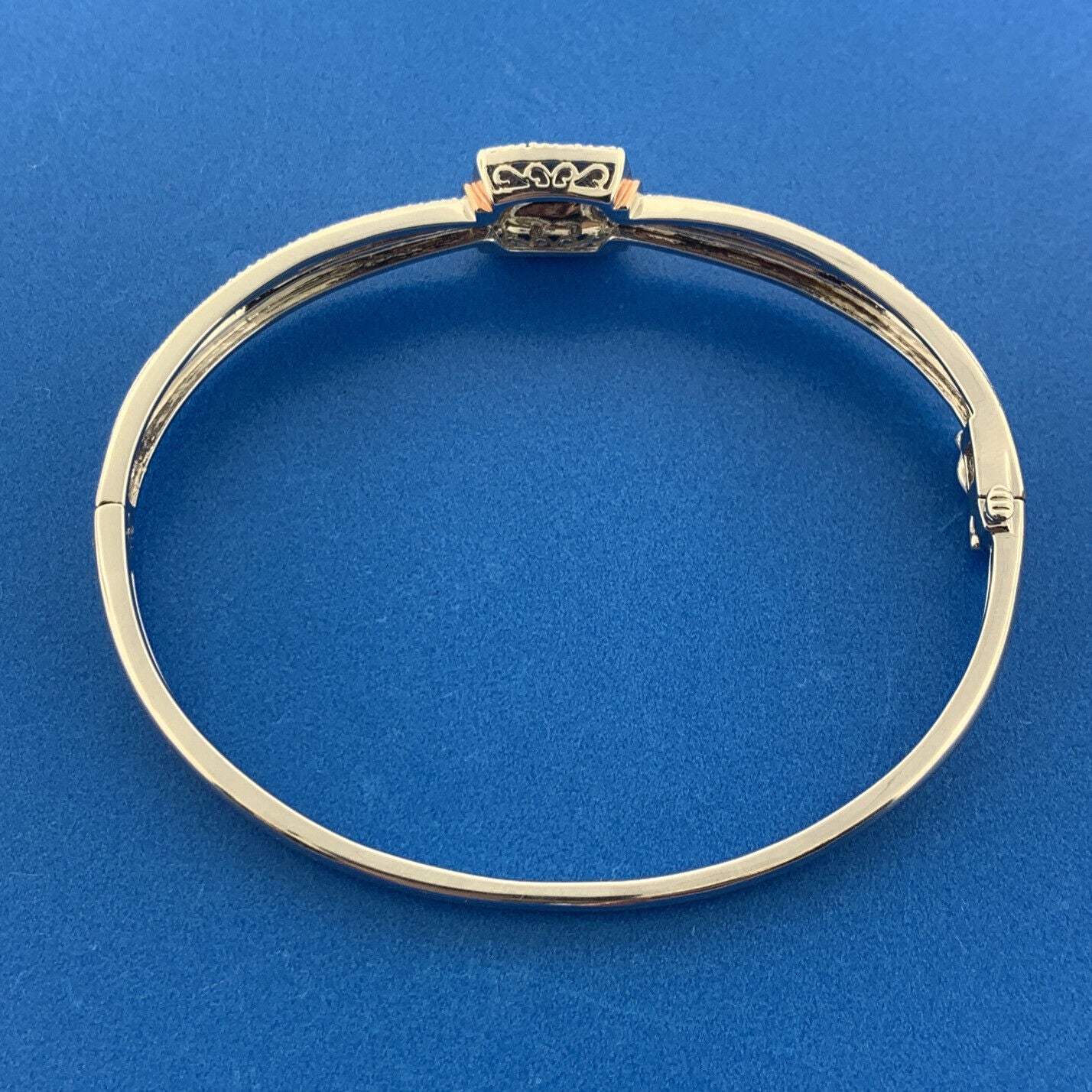 Designer BR SUN Silver Toned Round Cut Diamond 7.5" Hinged Cuff Bracelet