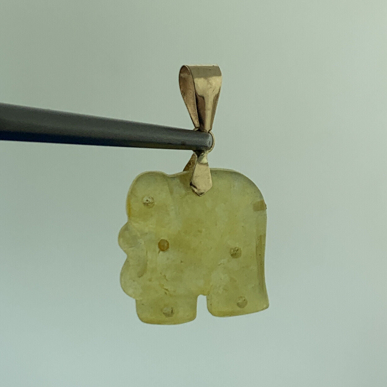 14K Yellow Gold Yellow Jade Jadeite Elephant Happiness Good Luck Pendant