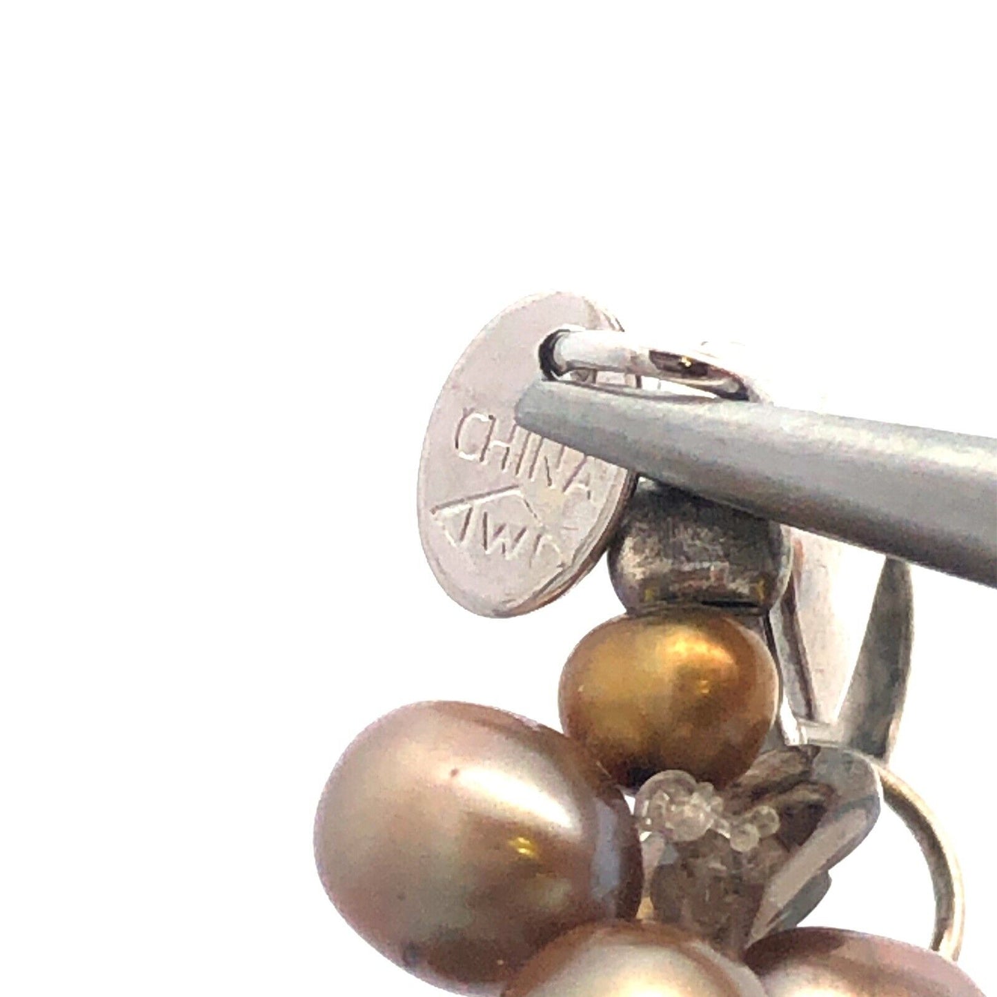 Designer 925 sterling Silver Bronze Pearl Smoky Topaz Cluster Statement Necklace