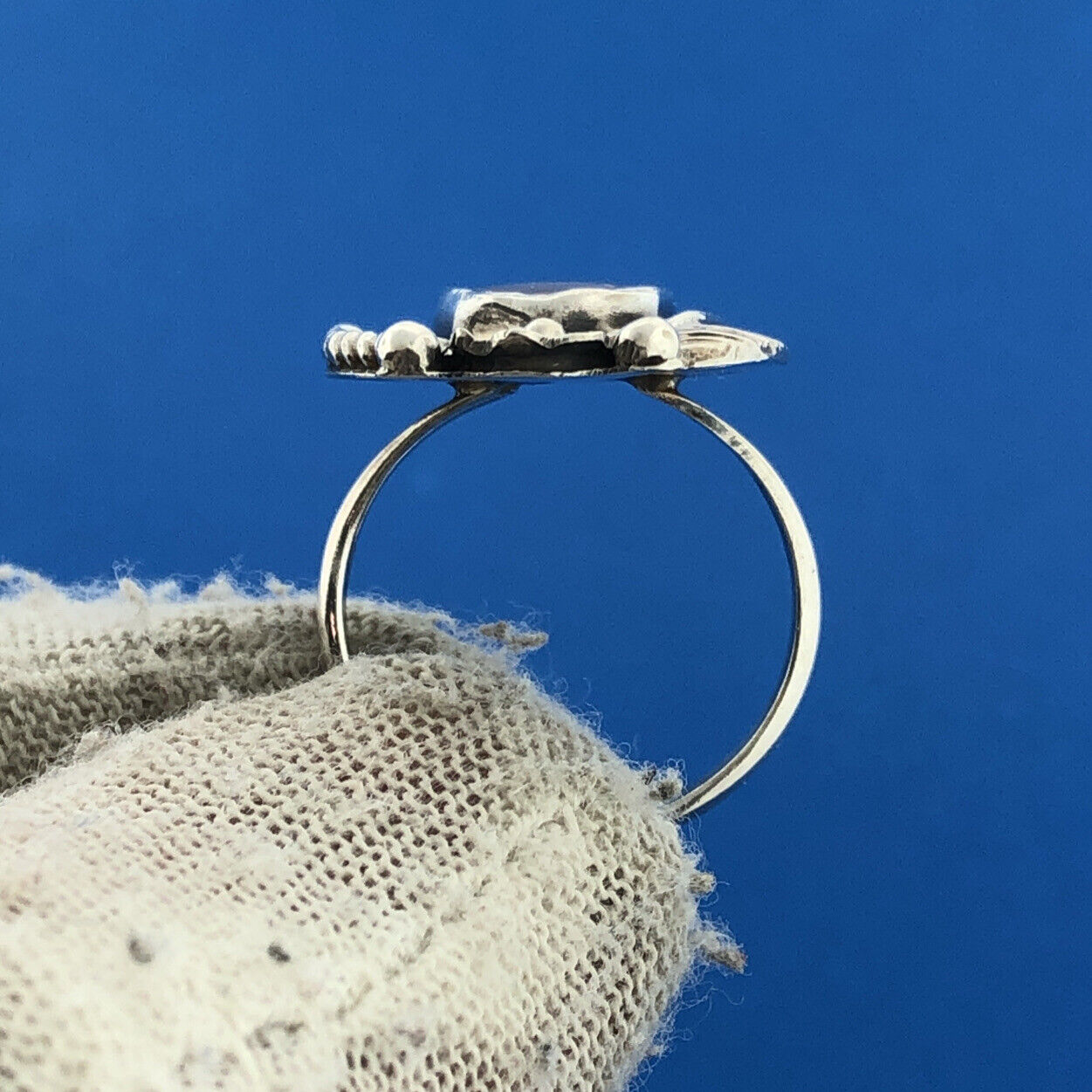 Native American Sterling Silver Ring Oval Mother Of Pearl Squash Blossom Ring