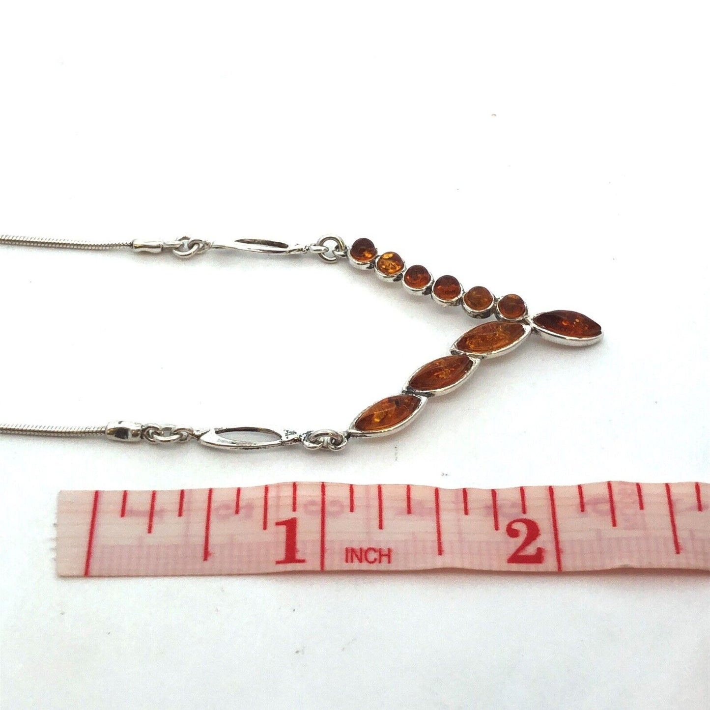 Vintage 925 Sterling Silver Oval Round Amber Cluster Modernist Pendant Necklace