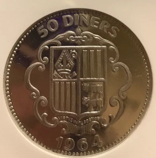 1964 Andorra Platinum 50 Diners Napoleon NGC Proof 64 UC Super Rare 1 Of 3 Mntg