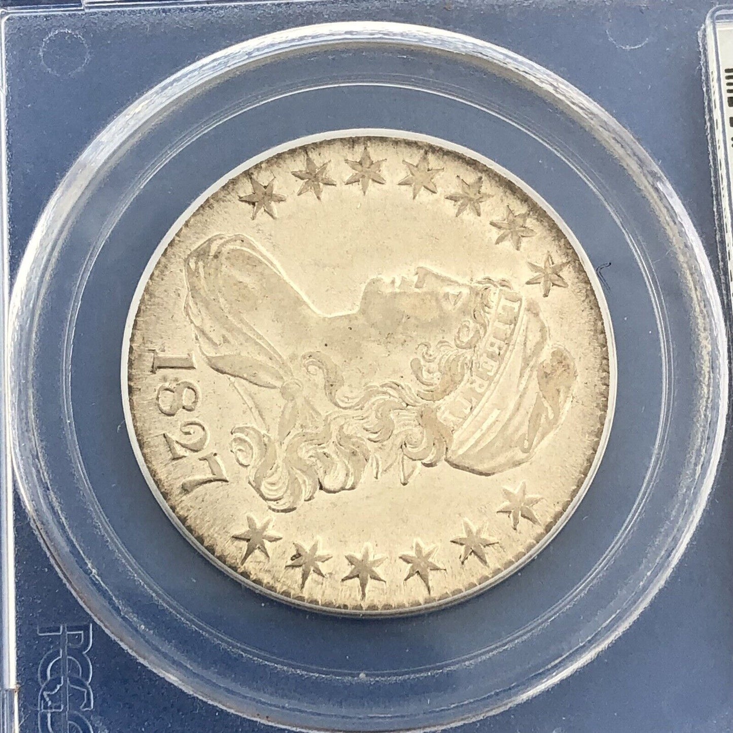 1827 Capped Bust Silver Half Dollar 50c Square Base 2 PCGS AU53 Early US Coin