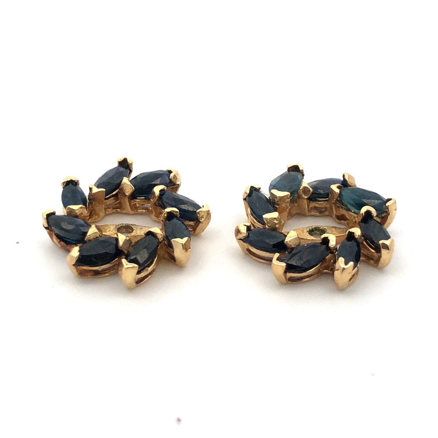 Estate 14K Yellow Gold Marquise Sapphire Round Earring Stud Jackets