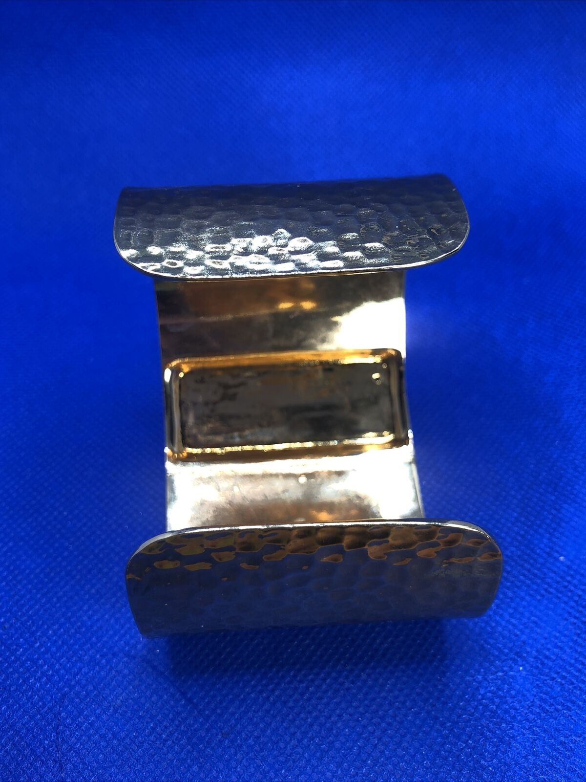 IMAN CN Gold Tone Hammered Metal Purple Cubic Zircoina Statement Cuff Bracelet
