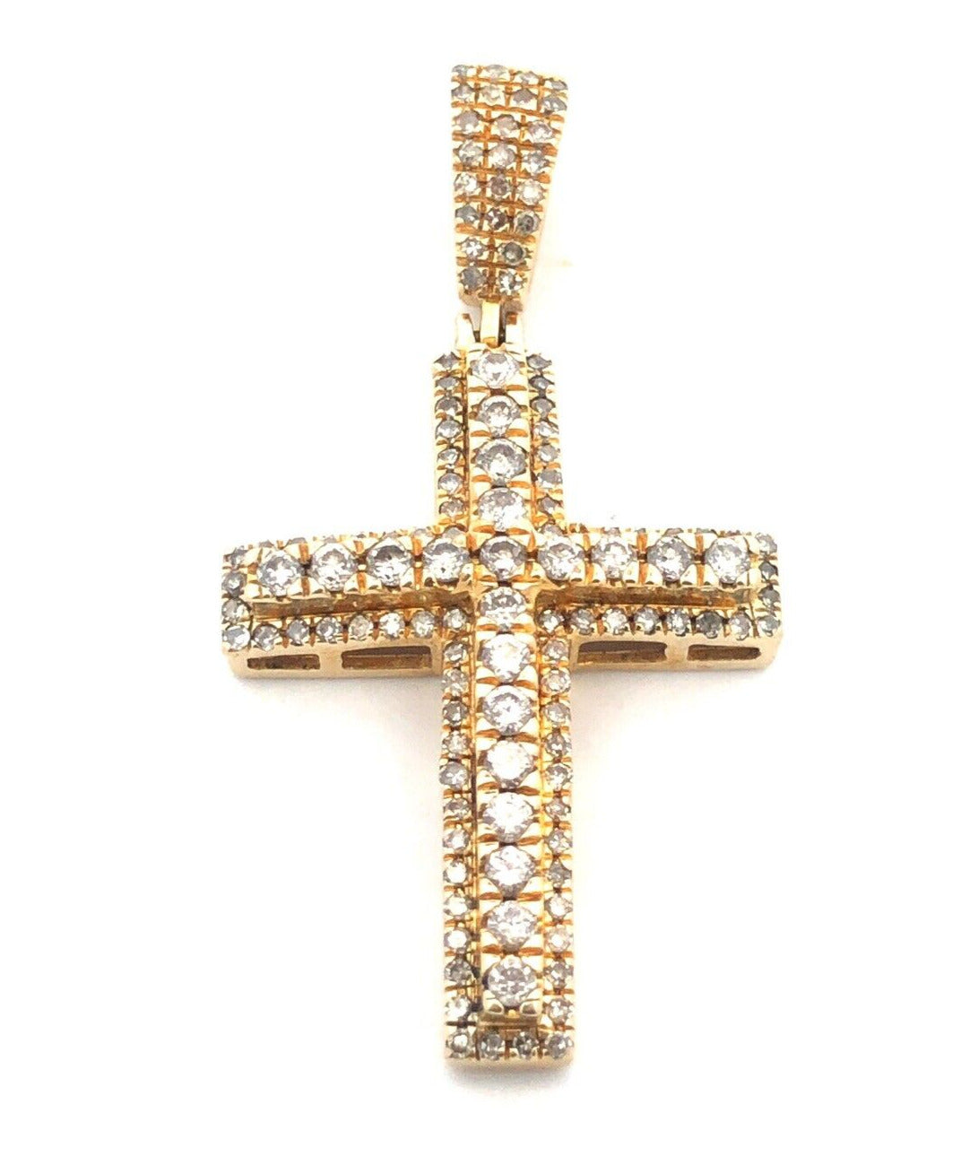Estate 10K Yellow Gold Round Diamond Encrusted Cross Pendant