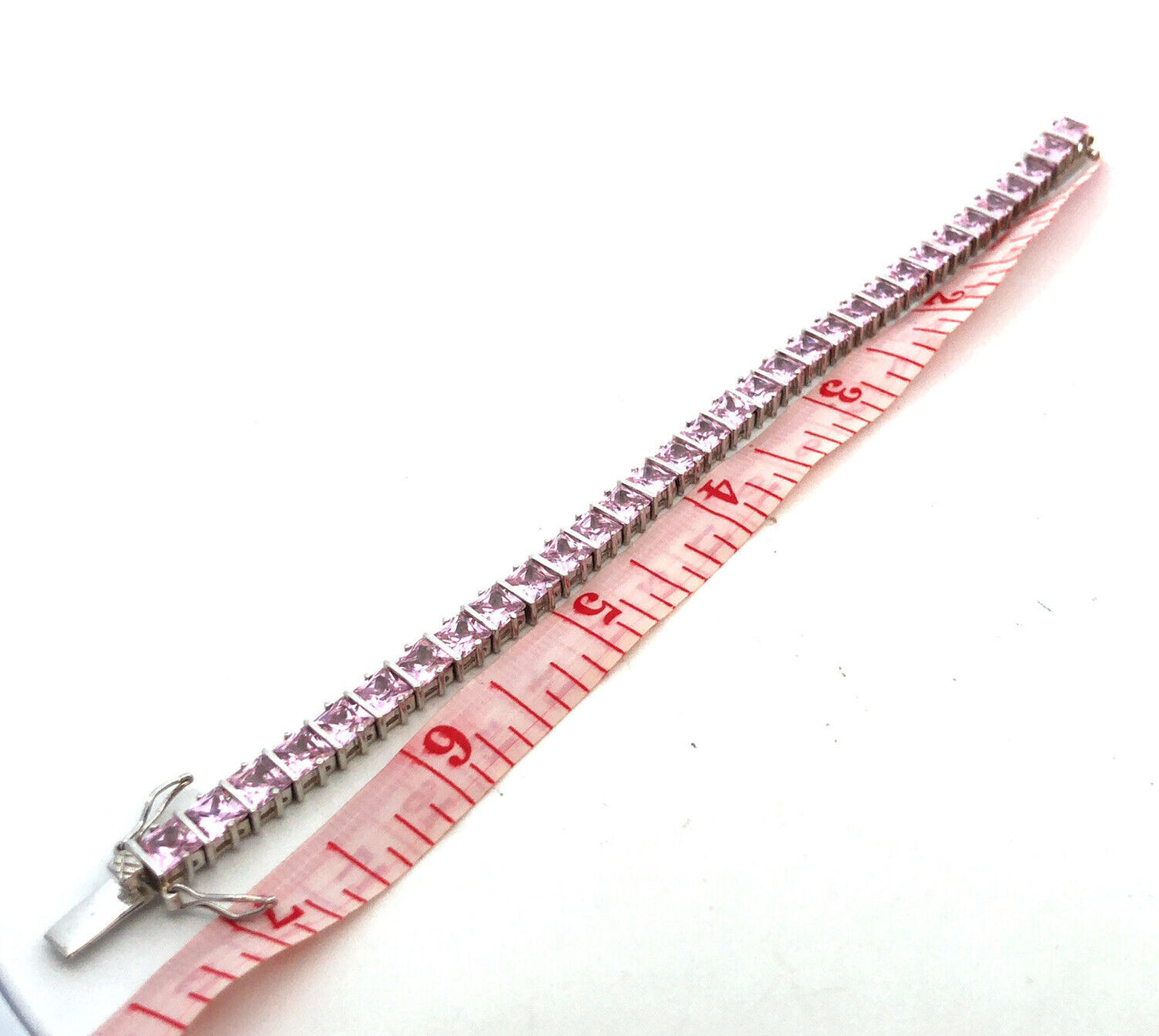 Designer DBJ 925 Sterling Silver Princess Cut Pink Cubic Zircona Tennis Bracelet