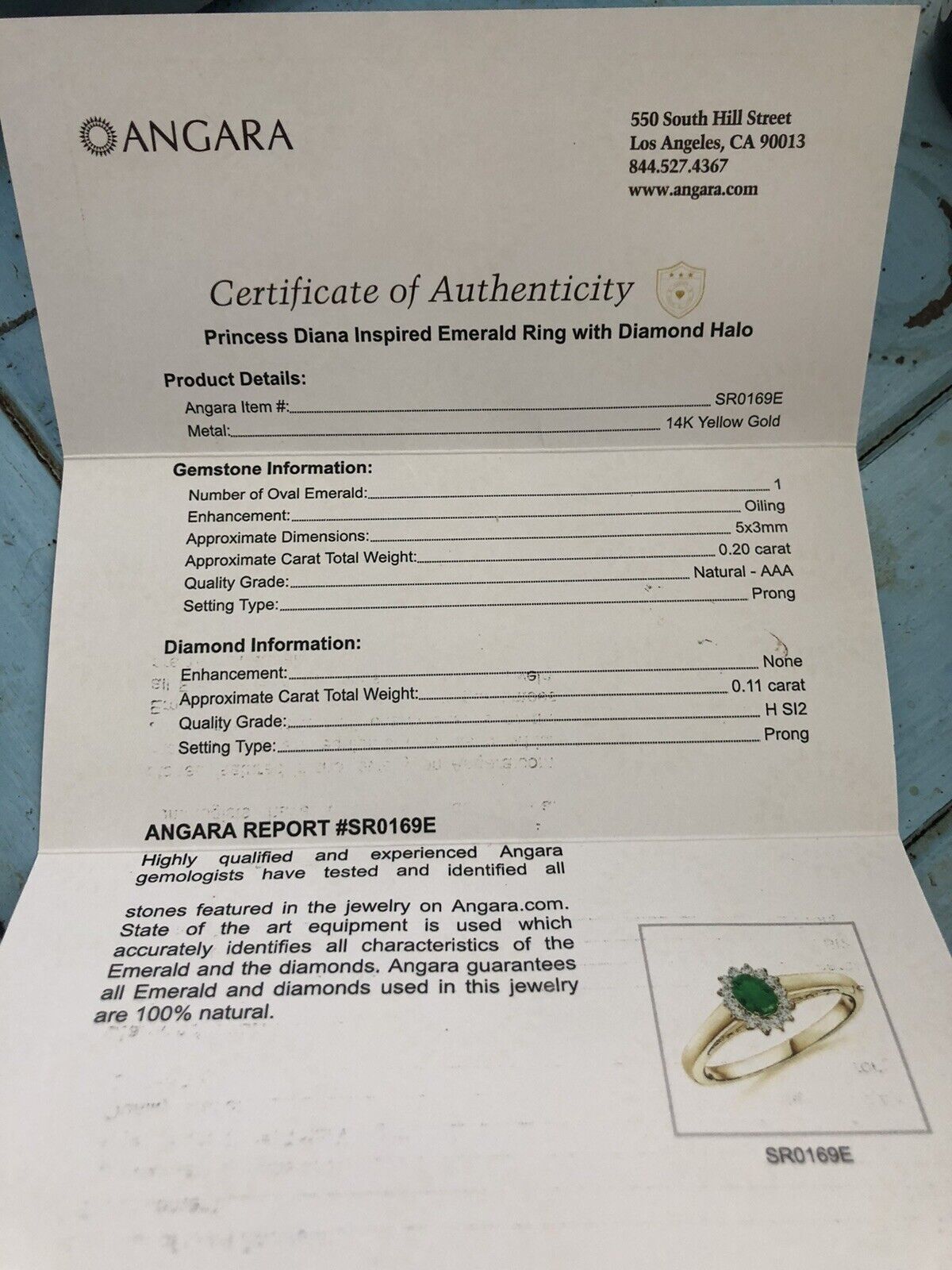 ANGARA 14K Yellow Gold Oval Emerald Diamond Halo Princess Diana Inspired Ring
