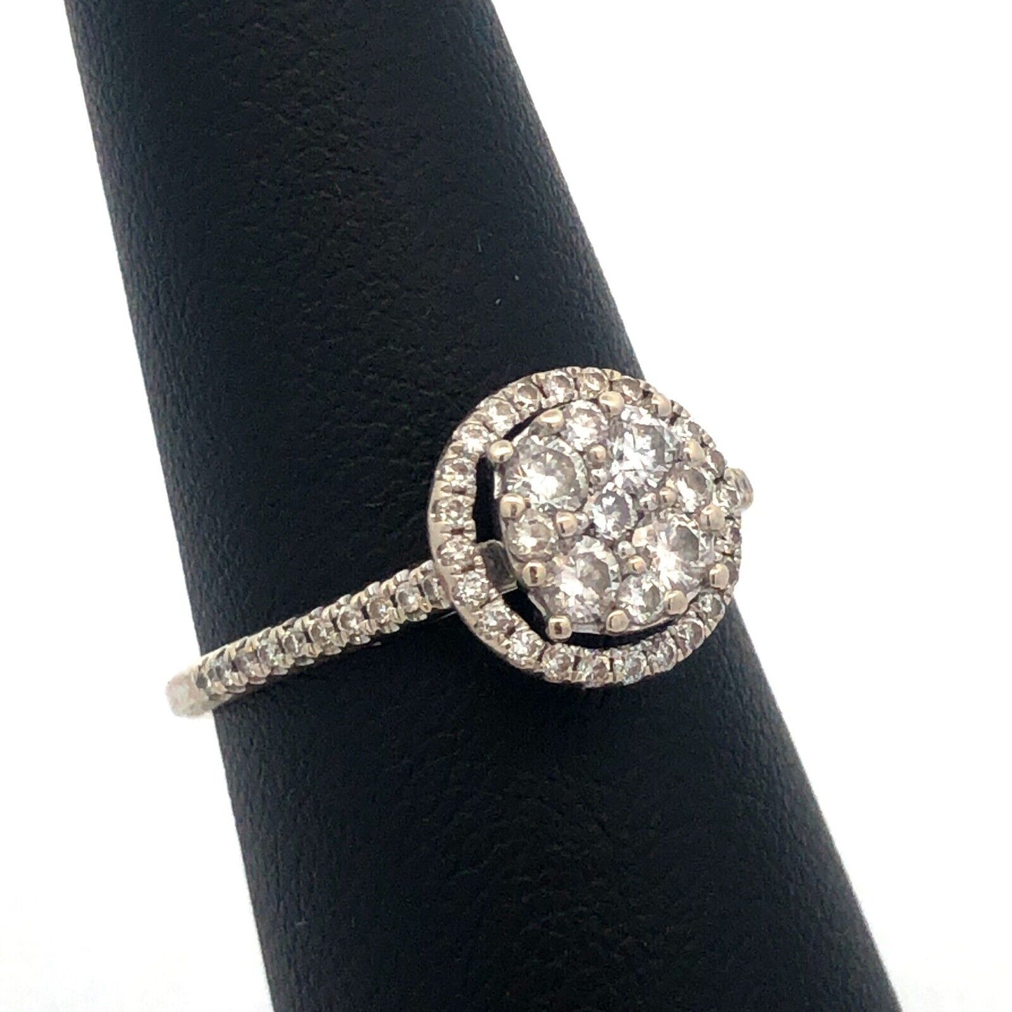 Designer SG 14K White Gold Round Diamond Cluster Halo Engagement Ring