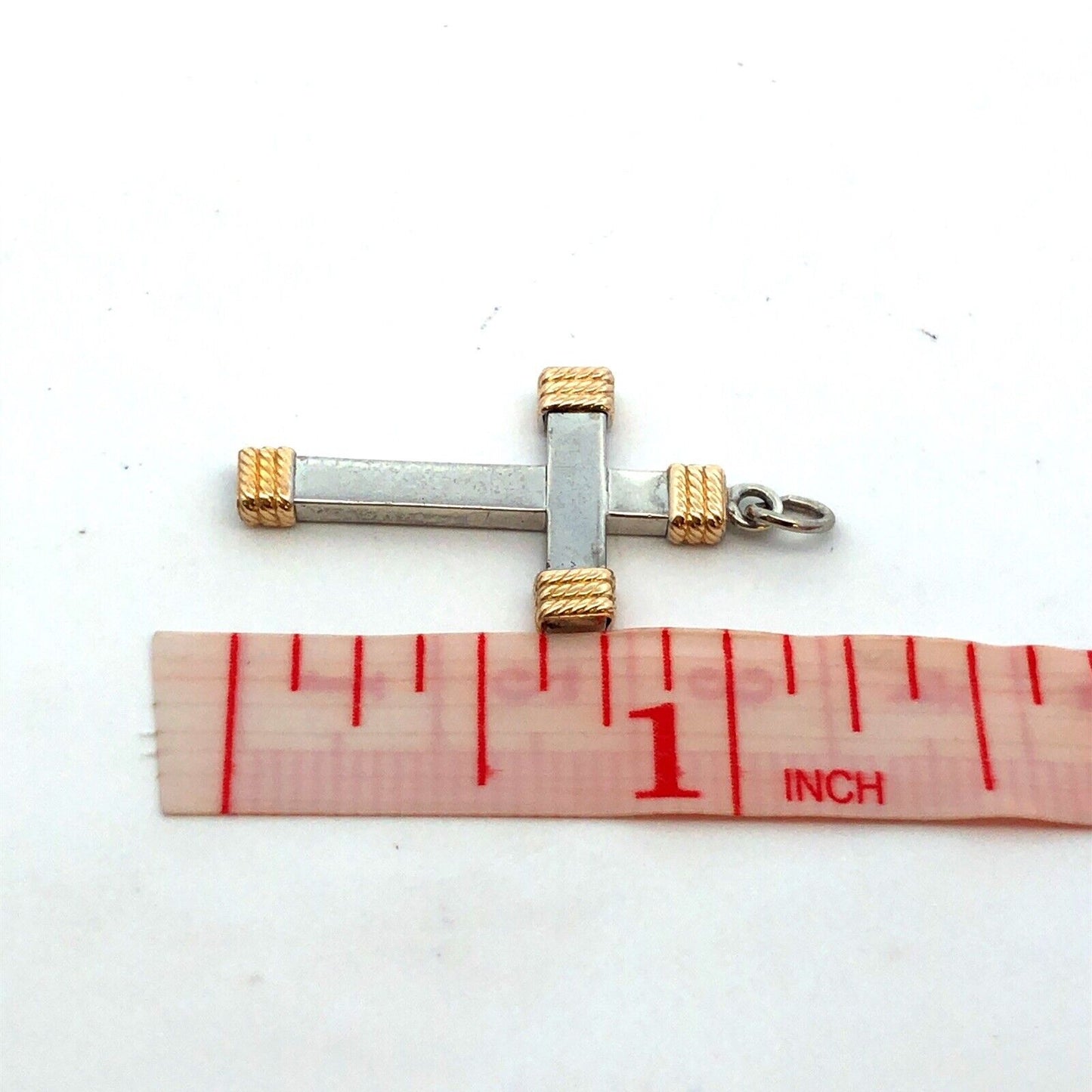 925 Sterling Silver 14K Yellow Gold Modernist Religious Cross Pendant