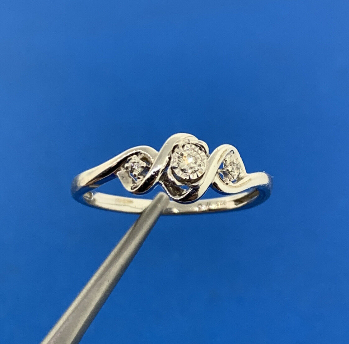 Designer 925 Sterling Silver Diamond Trio Promise Engagement Ring