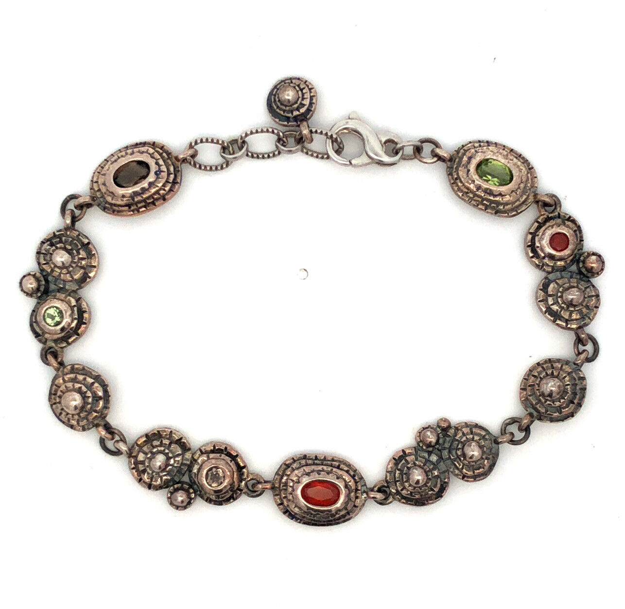 Vintage 925 Sterling Silver Oval multi gemstone Station Tennis Bracelet
