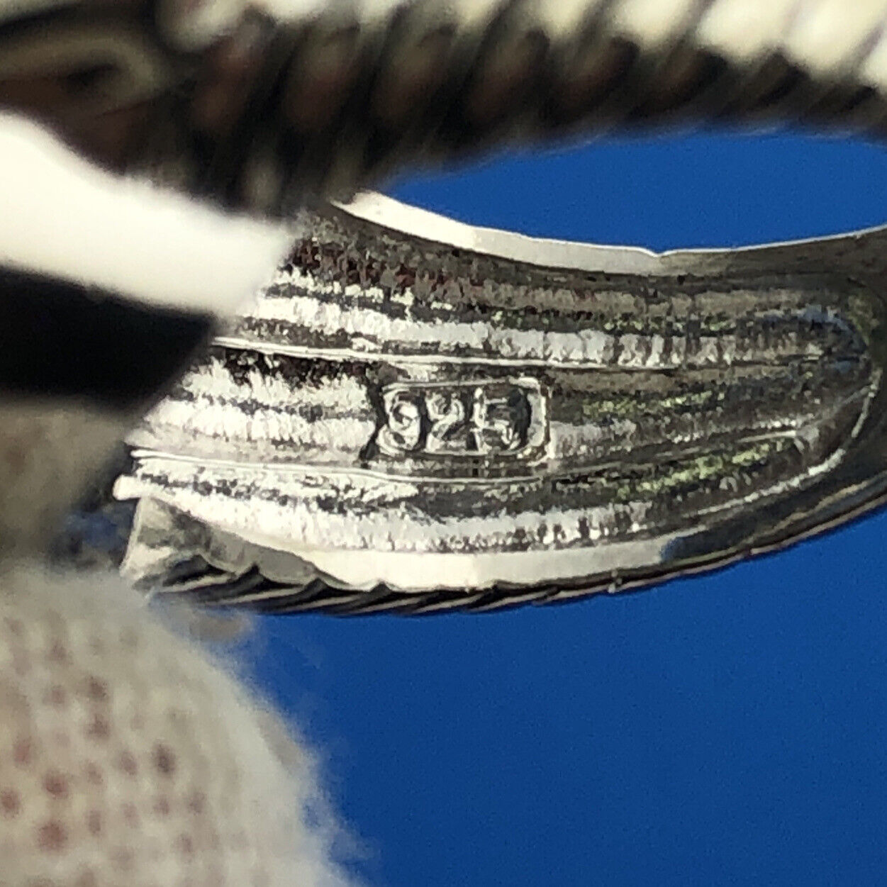 Stunning Sterling Silver 925 Indigo & Green Crystal Statement Ring Size 6.25