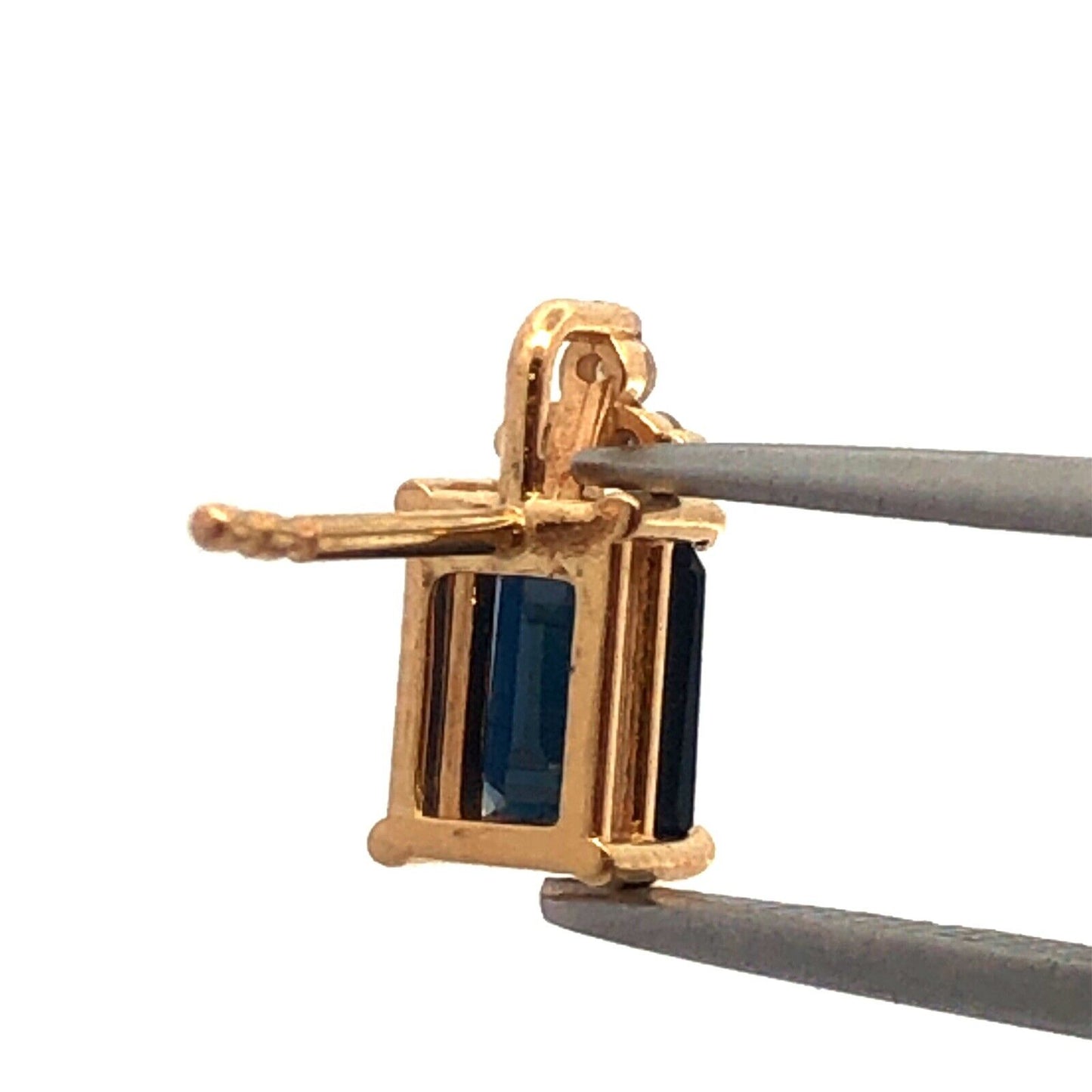 Designer 14K Yellow Gold Emerald Cut Sapphire Diamond Accented Stud Earrings