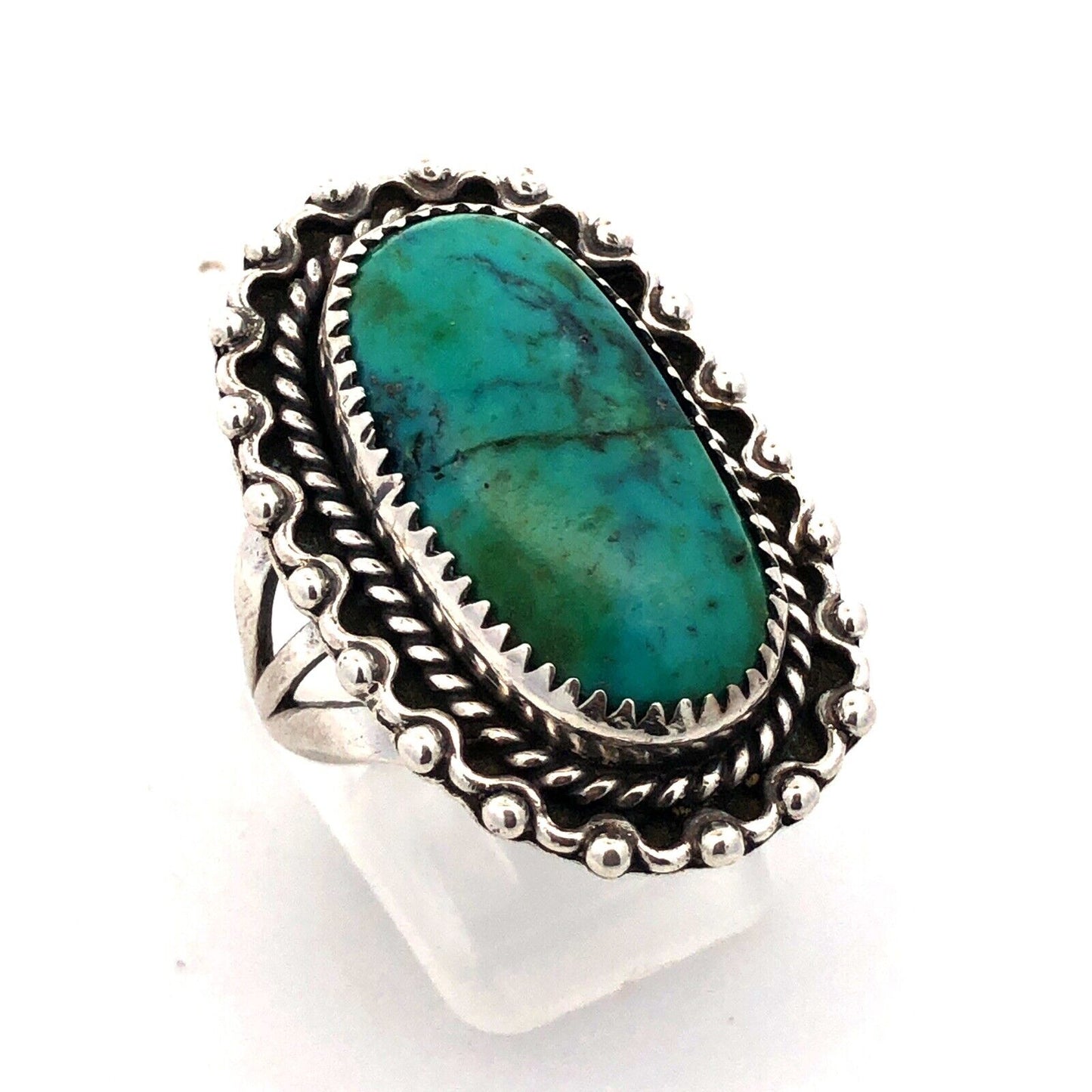 Vintage Native American Navajo Sterling Silver Turquoise Cabochon Statement Ring