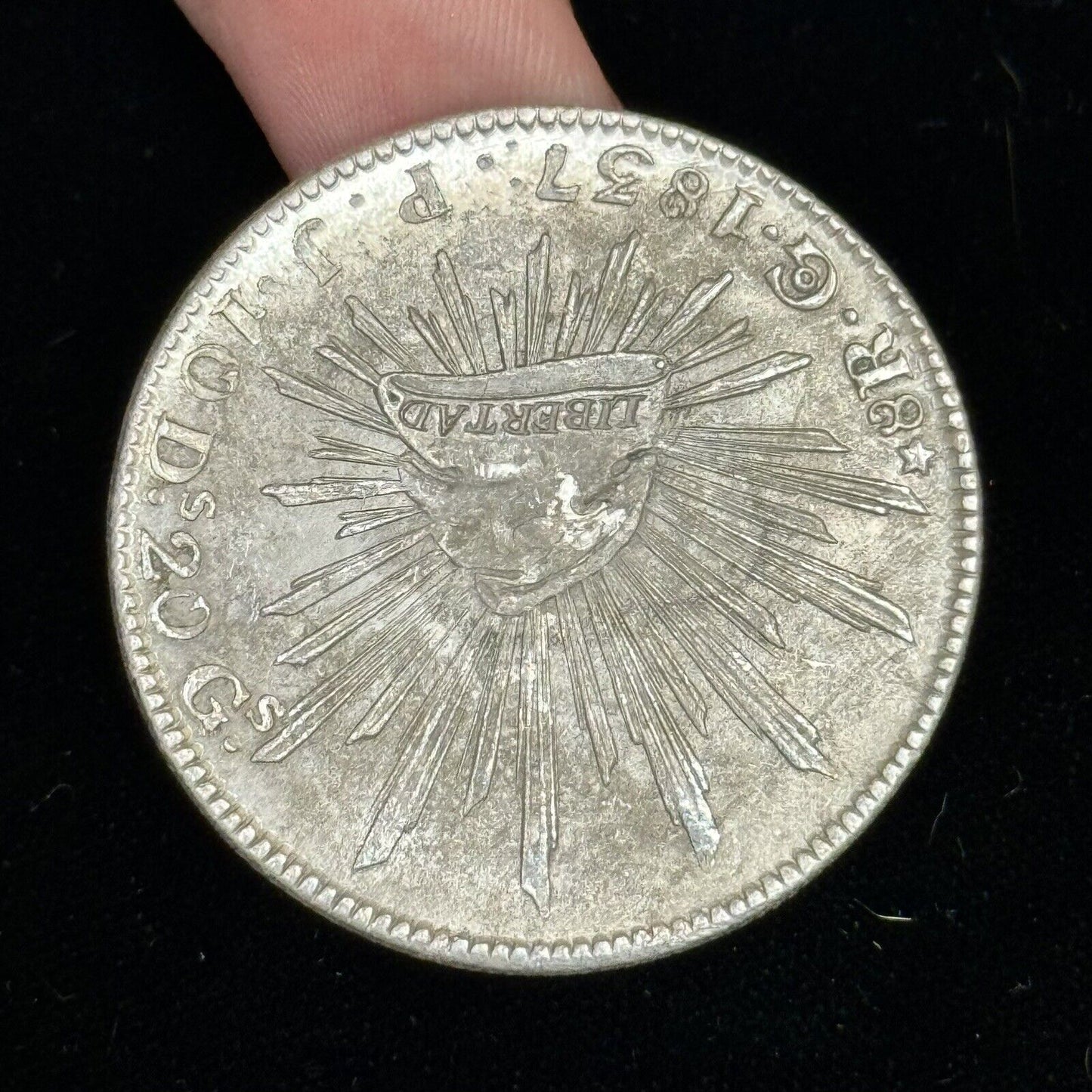 1837 Go Guanajuato Mexico 8 Reales P.J. Cap & Rays Libertad .903 Silver Coin