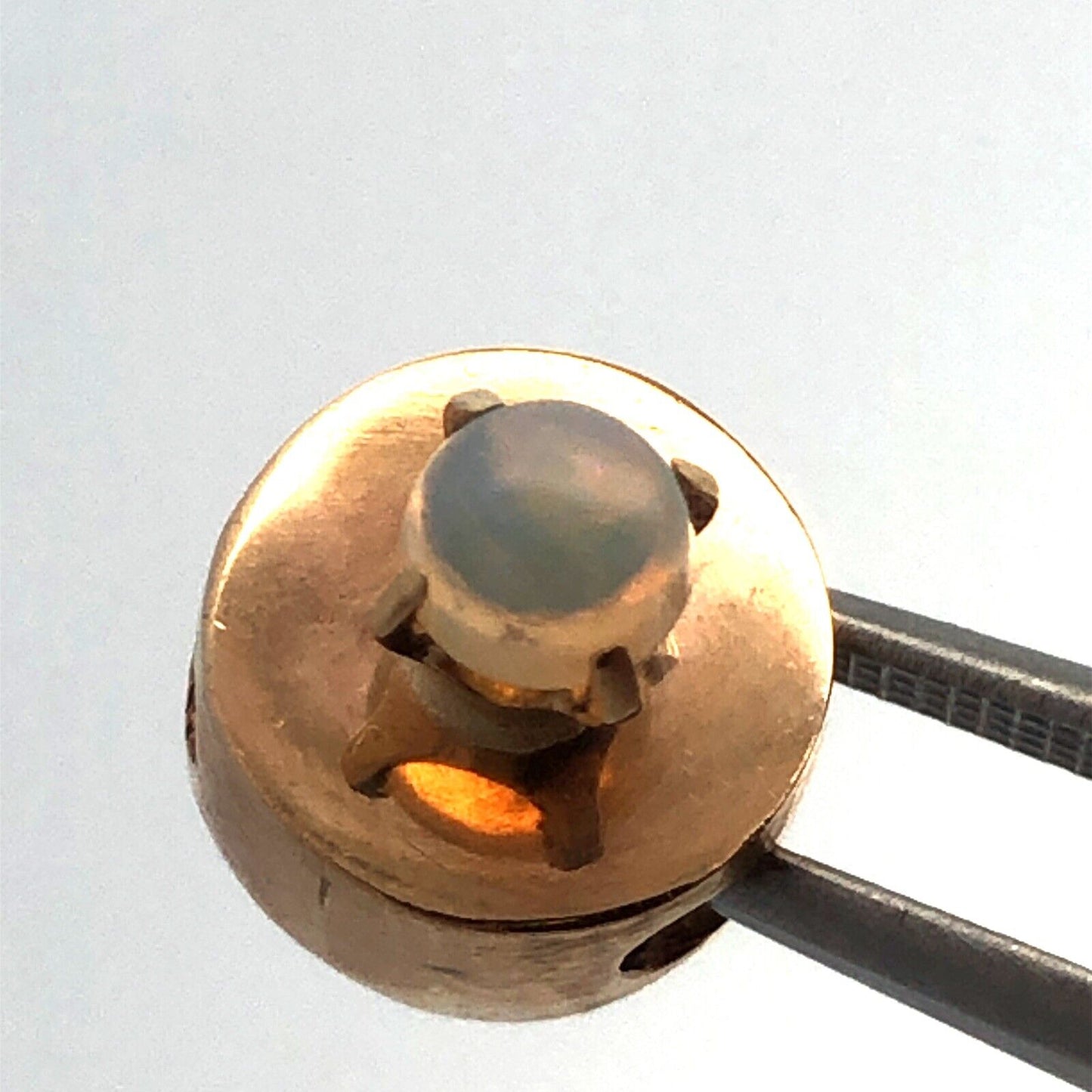 Vintage 10K Yellow Gold Round Opal Cabochon Slide Bracelet Charm