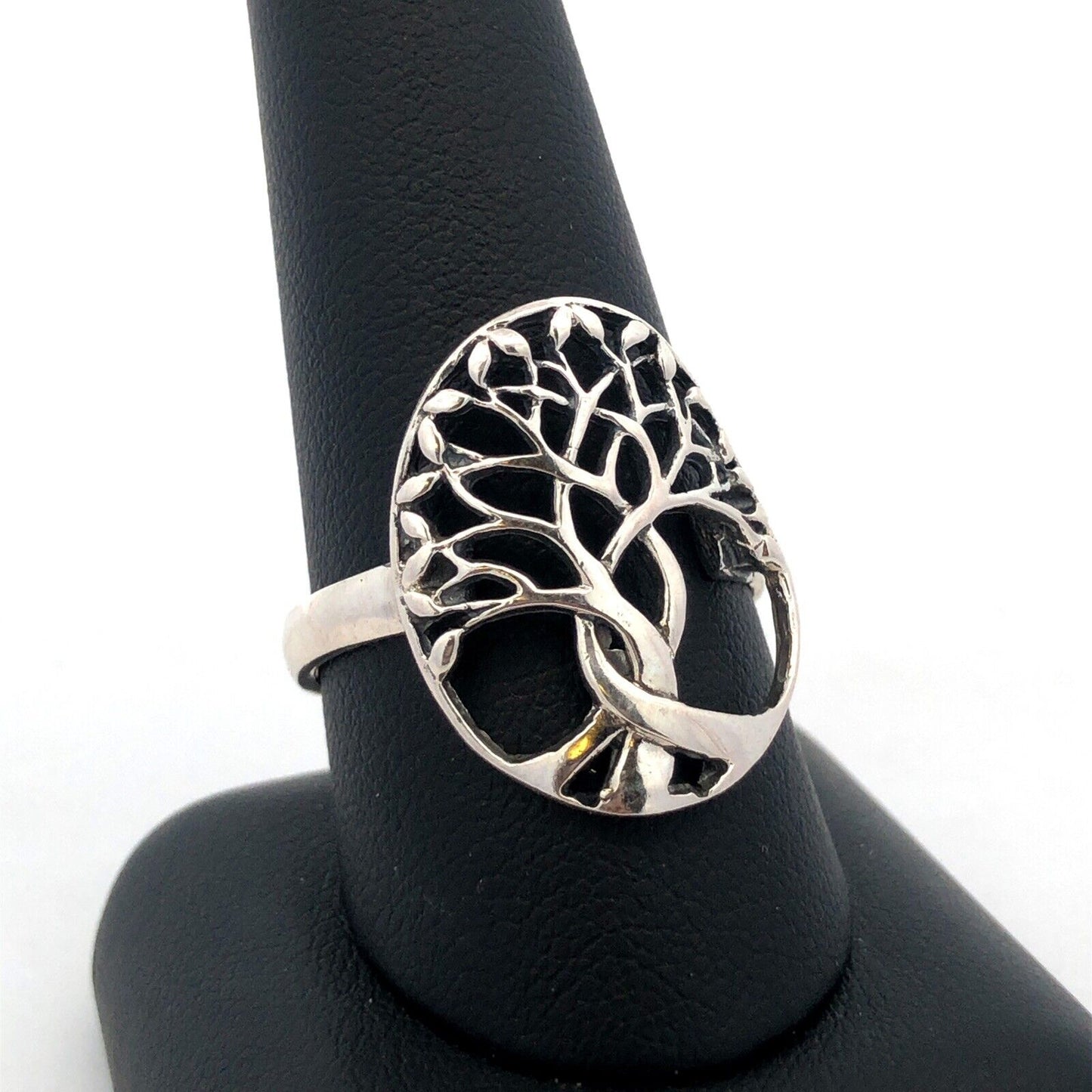925 Sterling Silver Vintage Tree of Life Nature Modernist Oval Statement Ring