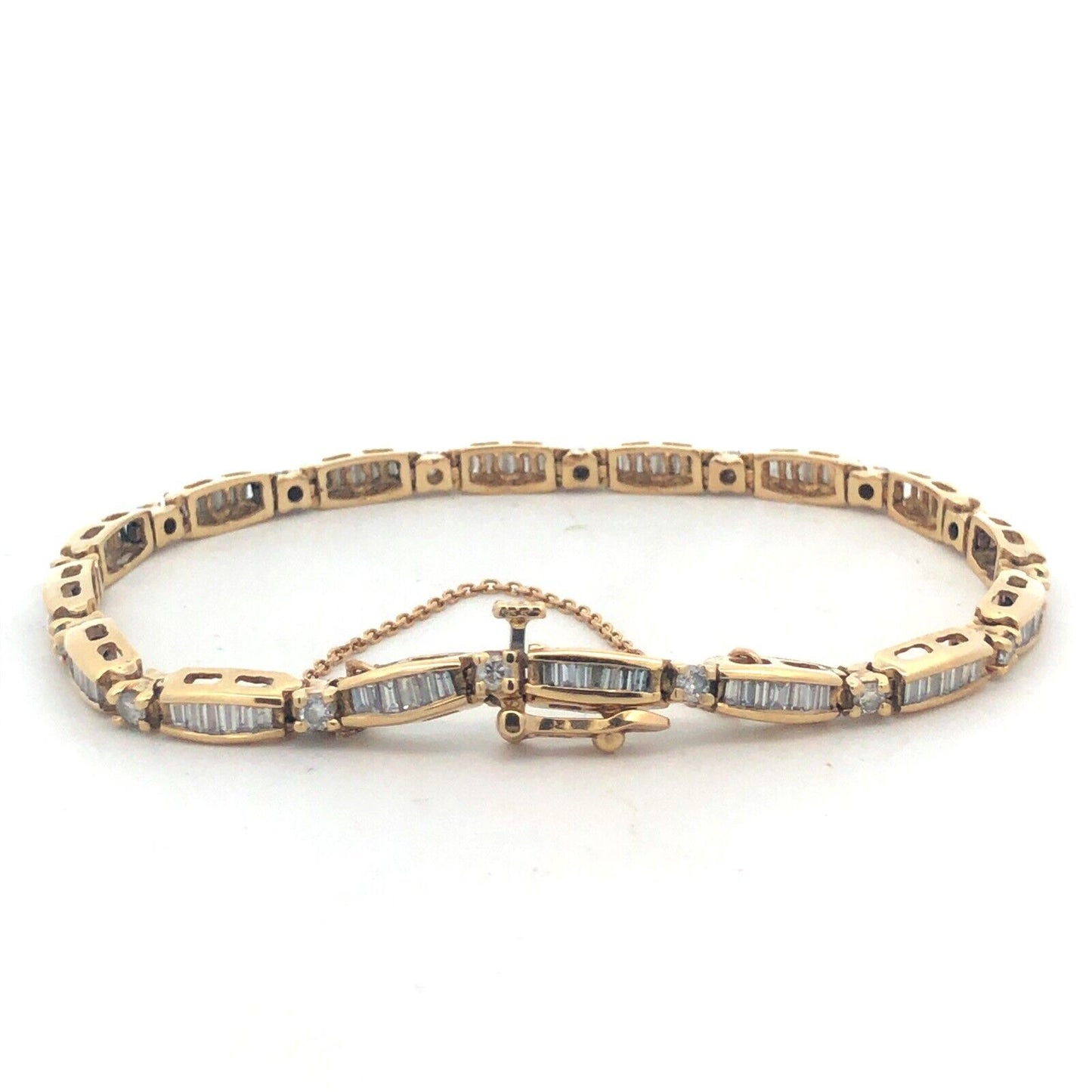 14K Yellow Gold Baguette Round Diamond Tennis Bracelet