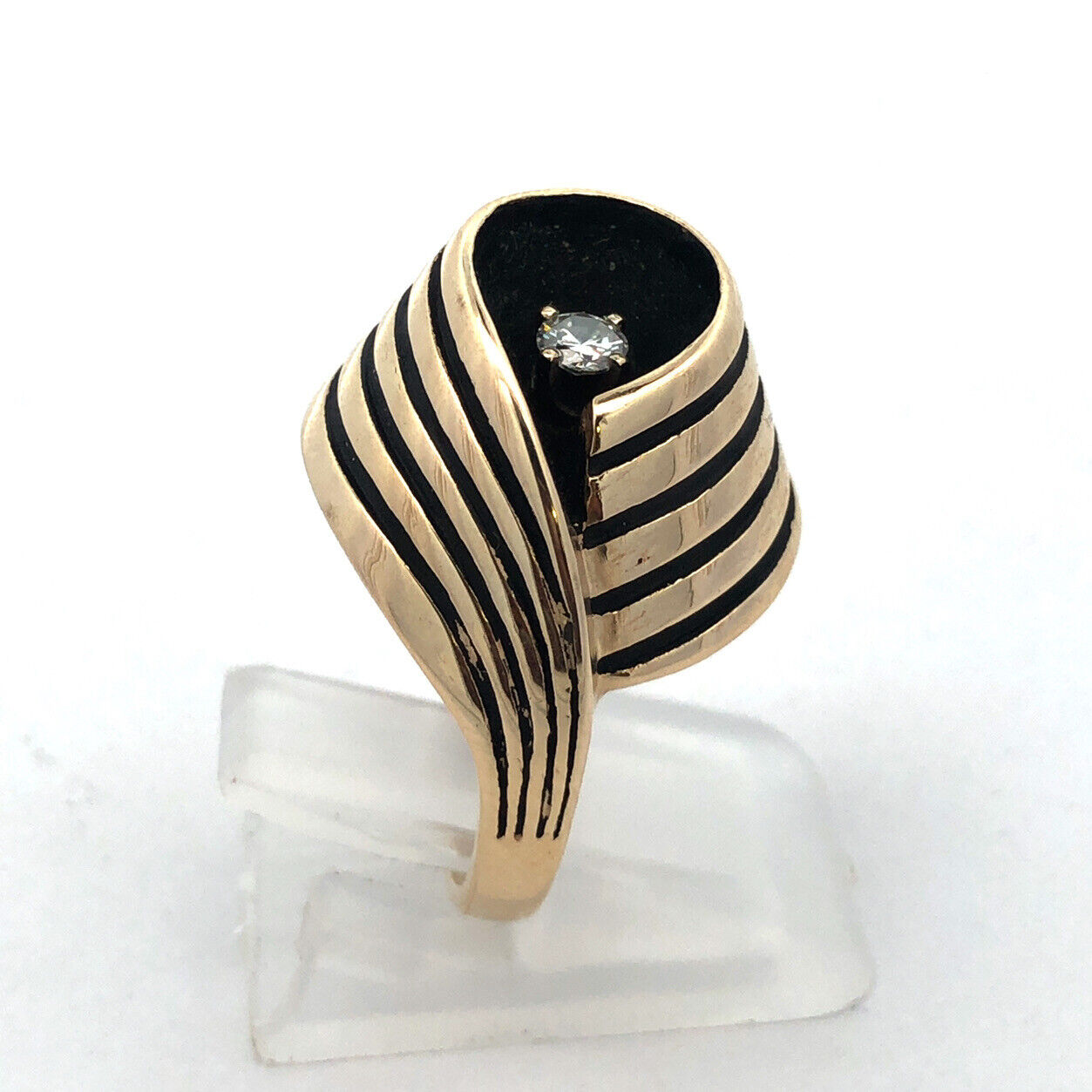 Vintage 14K Yellow Gold Diamond Egyptian King Tut Cocktail Ring