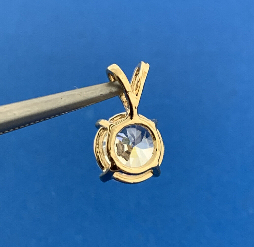14K Yellow Gold Brilliant Round Cubic Zirconia CZ Solitaire Pendant 2 Carat