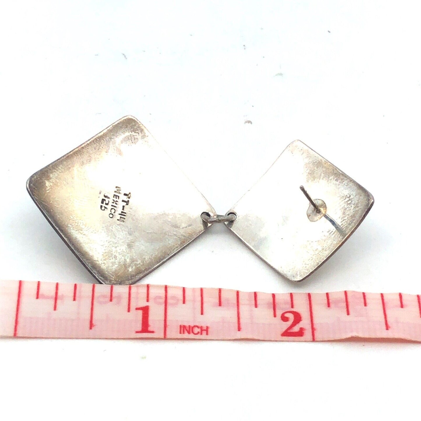 Vintage Taxco TT-44 925 Sterling Silver Turquoise Concho Dangle Stud Earrings