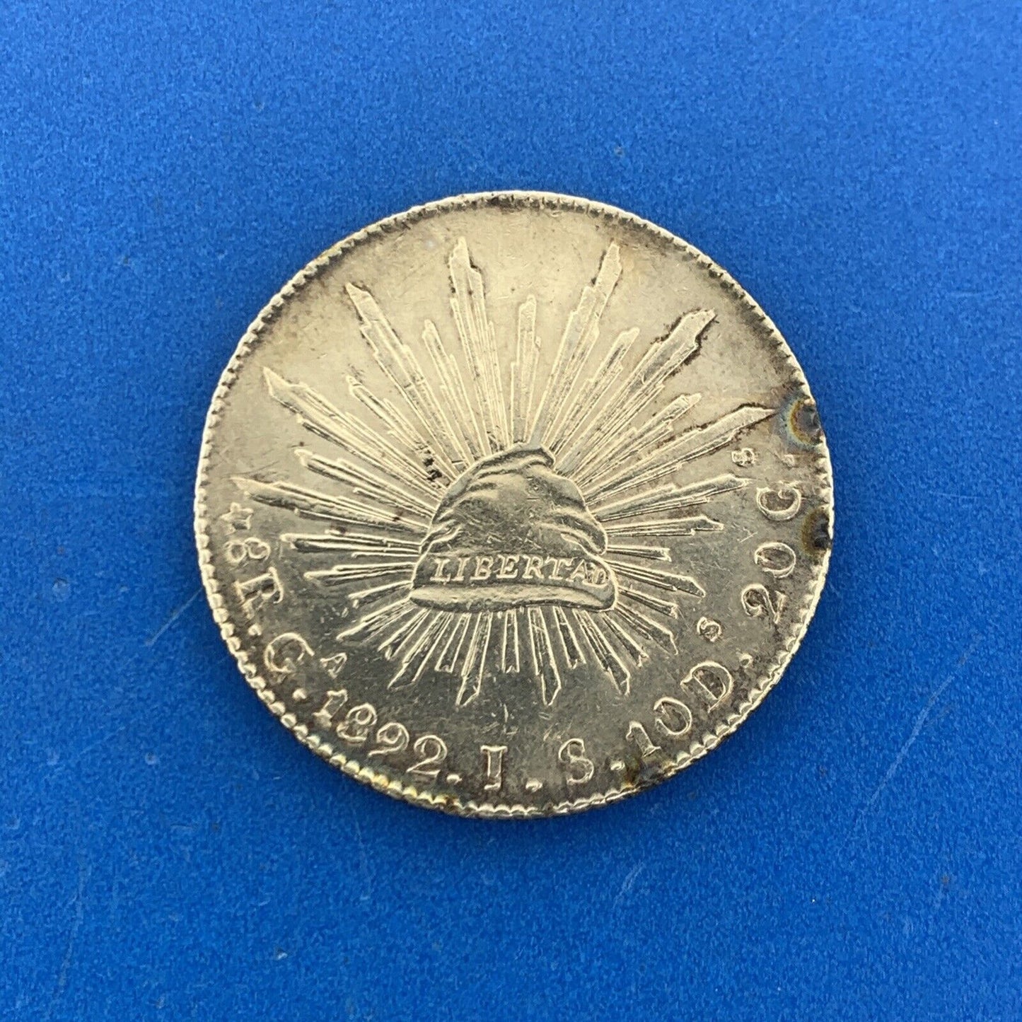 1892 Ga Guadalajara 8 Reales J.S. .903 Silver Mexico Better Date Coin