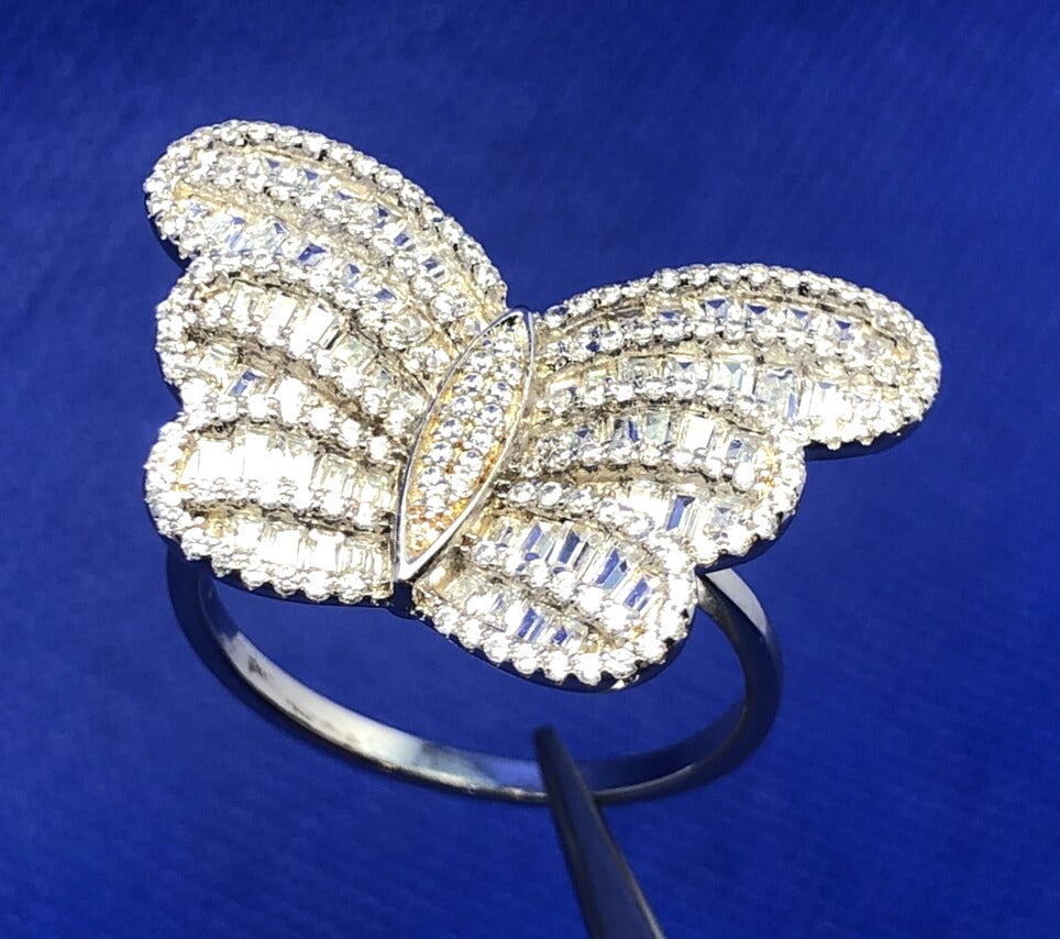 Designer FZN 925 Sterling Silver Cubic Zirconia Butterfly Size 12 Statement Ring