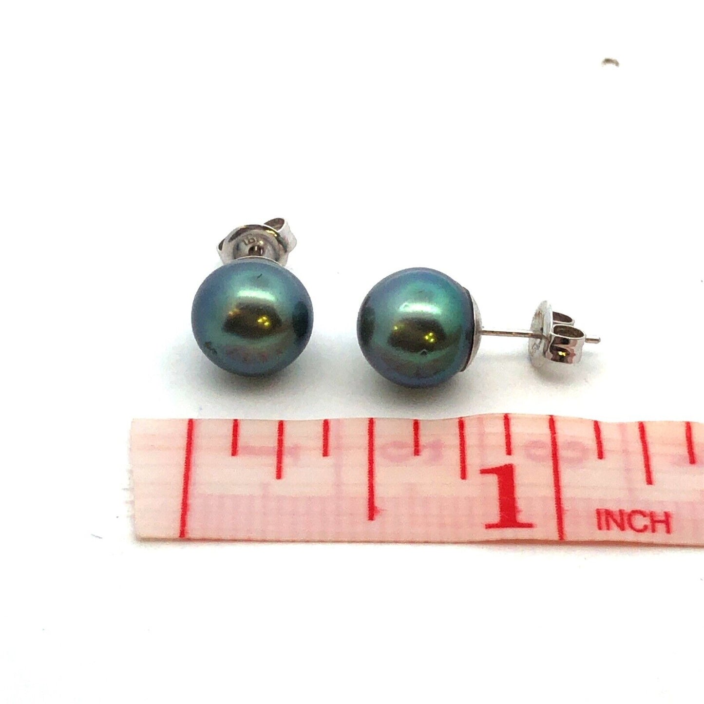 Designer 14K White Gold Round Tahitian Pearl Ball Solitaire Stud Earrings