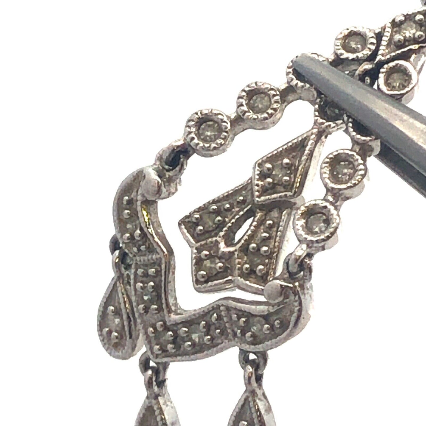 Designer THL 10k White Gold Round Cut Diamond Dangle Chandelier Earrings