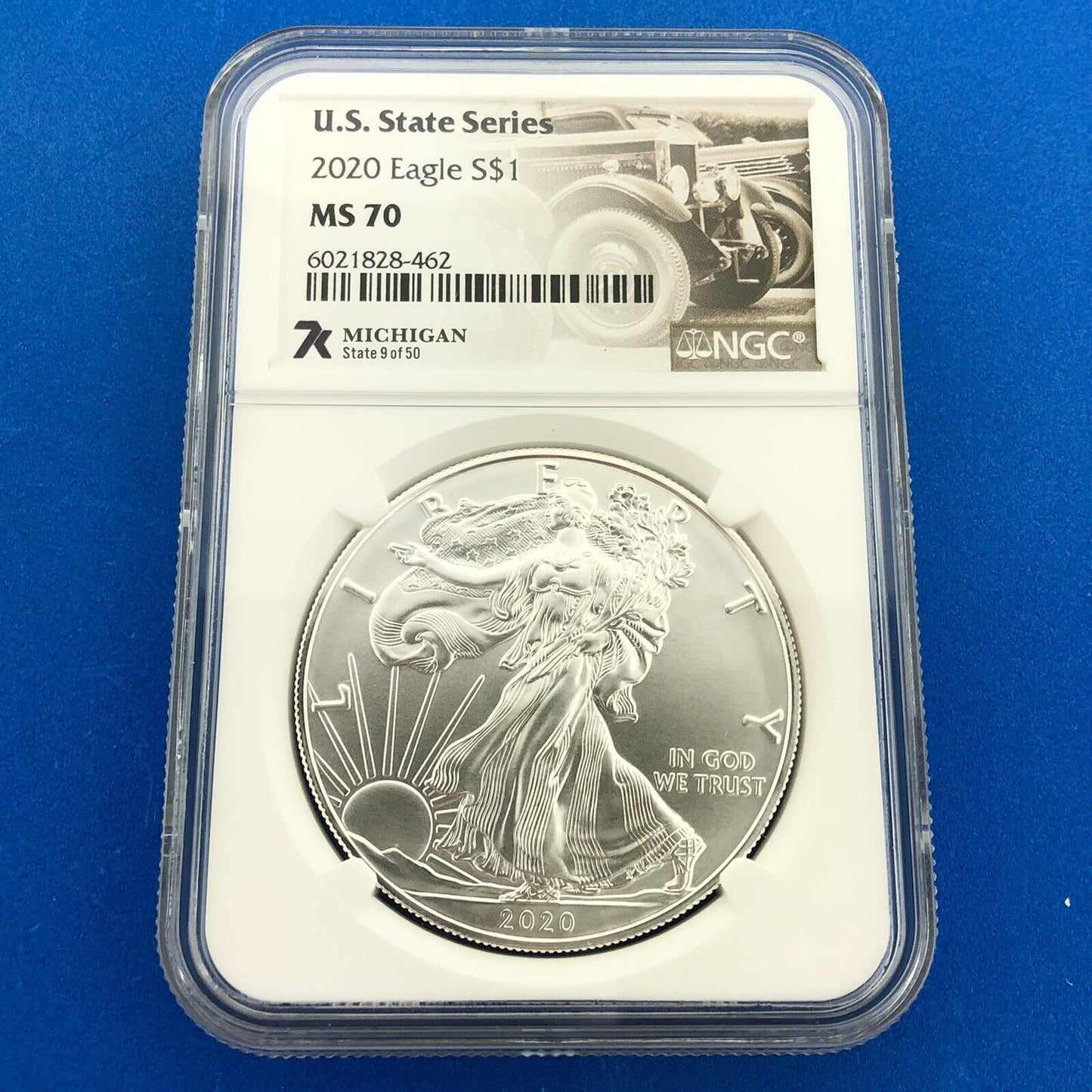 2020 U.S. State Series $1 American Silver Eagle NGC Mint State 70 Michigan Auto