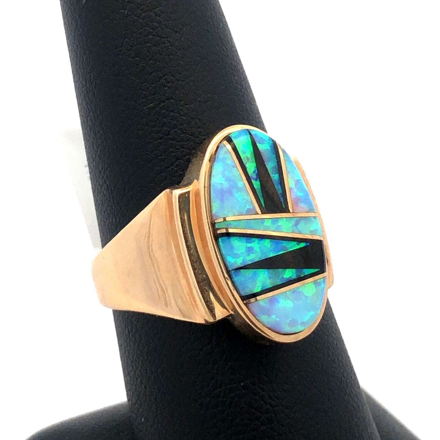 Calvin Begay Navajo 14K Yellow Gold Opal Onyx Storyteller Statement Ring