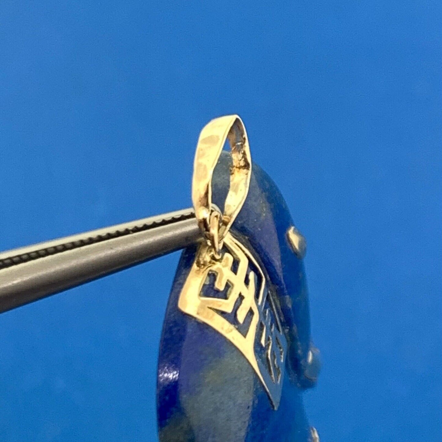 Designer 14K Yellow Gold Lapis Lazuli Chinese Character Elephant Pendant