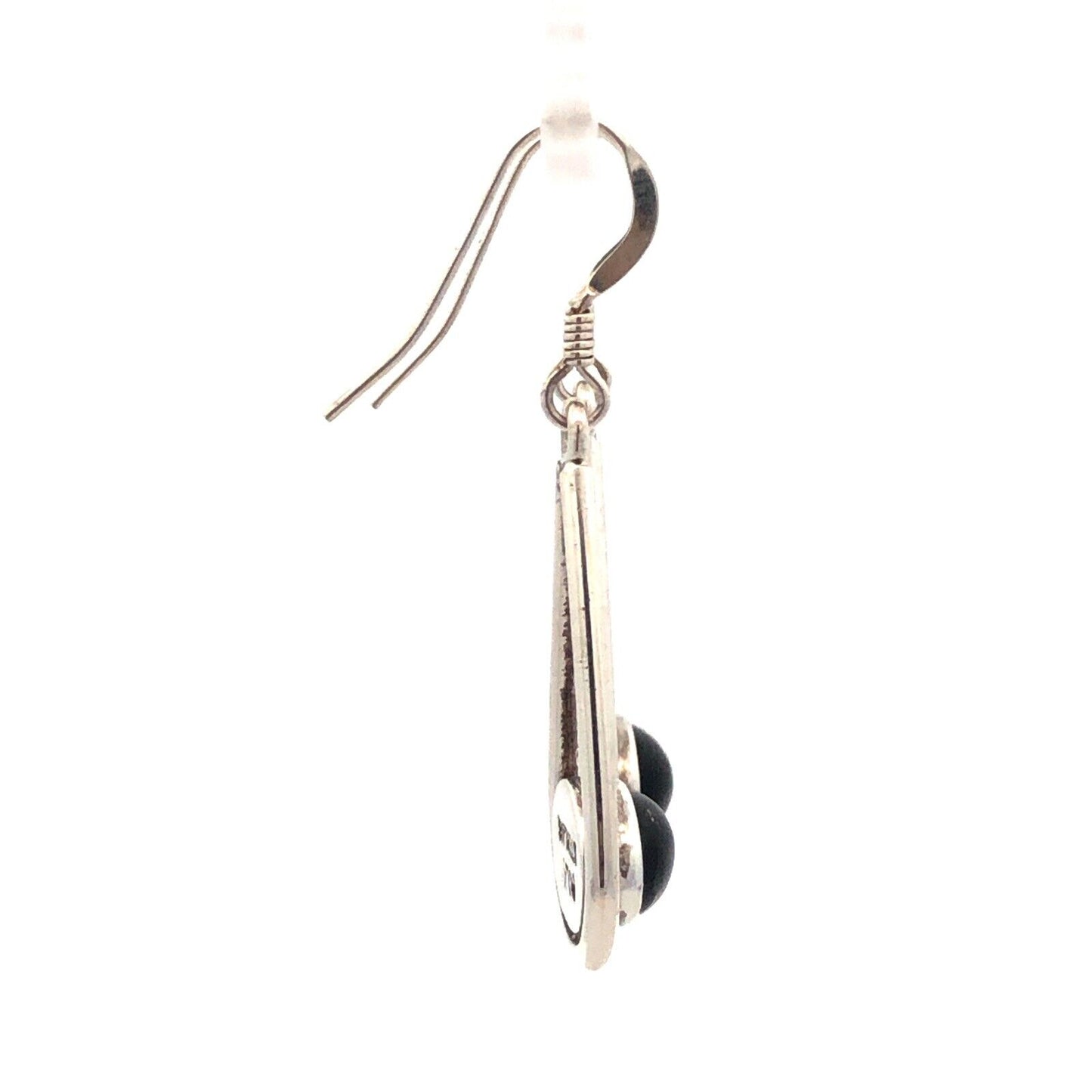 Native American RLH 925 Sterling Silver Oval Black Onyx Hook Dangle Earrings