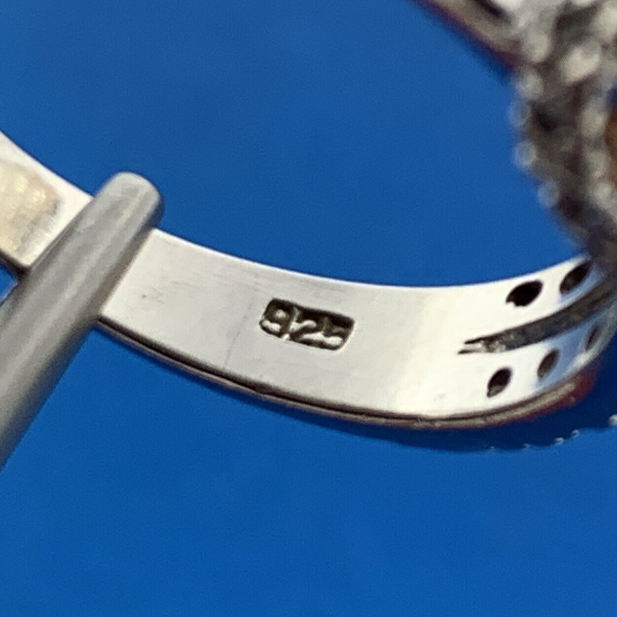 Estate Sterling Silver Orange White Cubic Zirconia CZ Statement Cocktail Ring