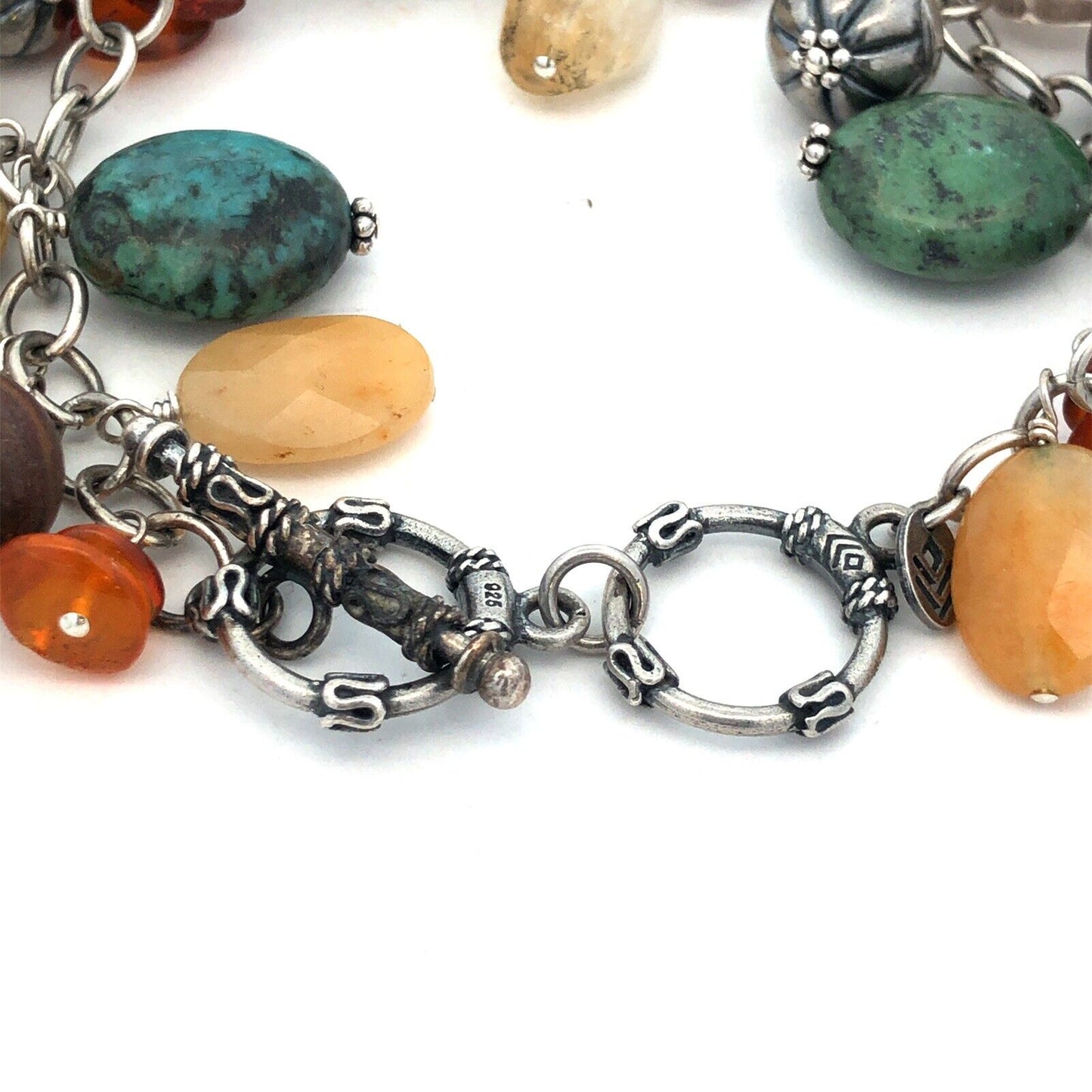 Silpada 925 Sterling Silver Multi-Gemstone Turquoise Agate Charm Chain Bracelet