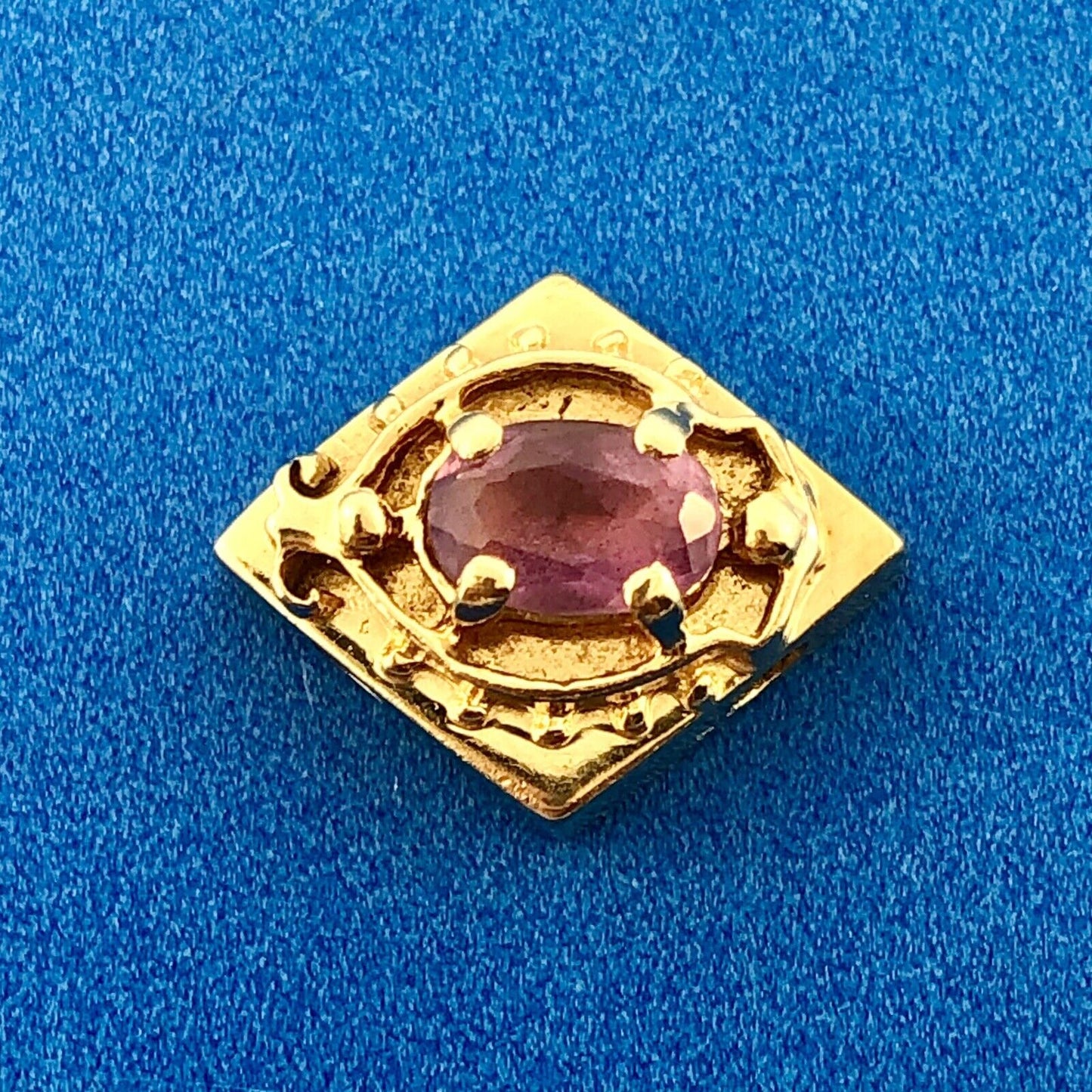 Retro 14K Yellow Gold Oval Amethyst Scroll Diamond Shaped Slide Bracelet Charm