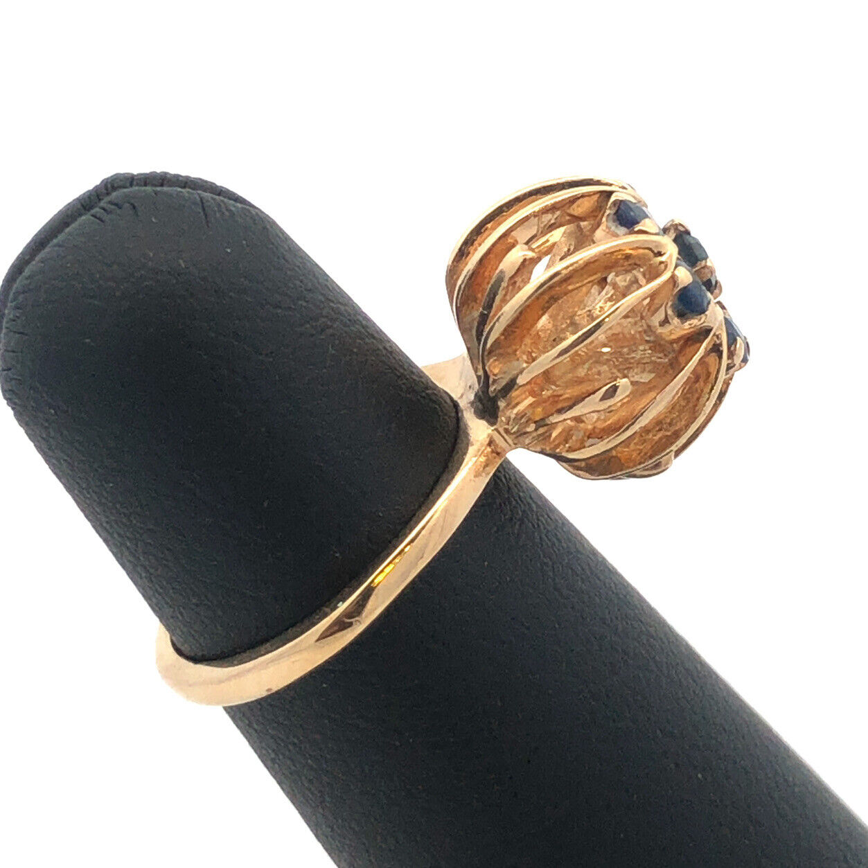 Vintage 14K Yellow Gold Sapphire Buttercup Flower Cluster Cocktail Ring