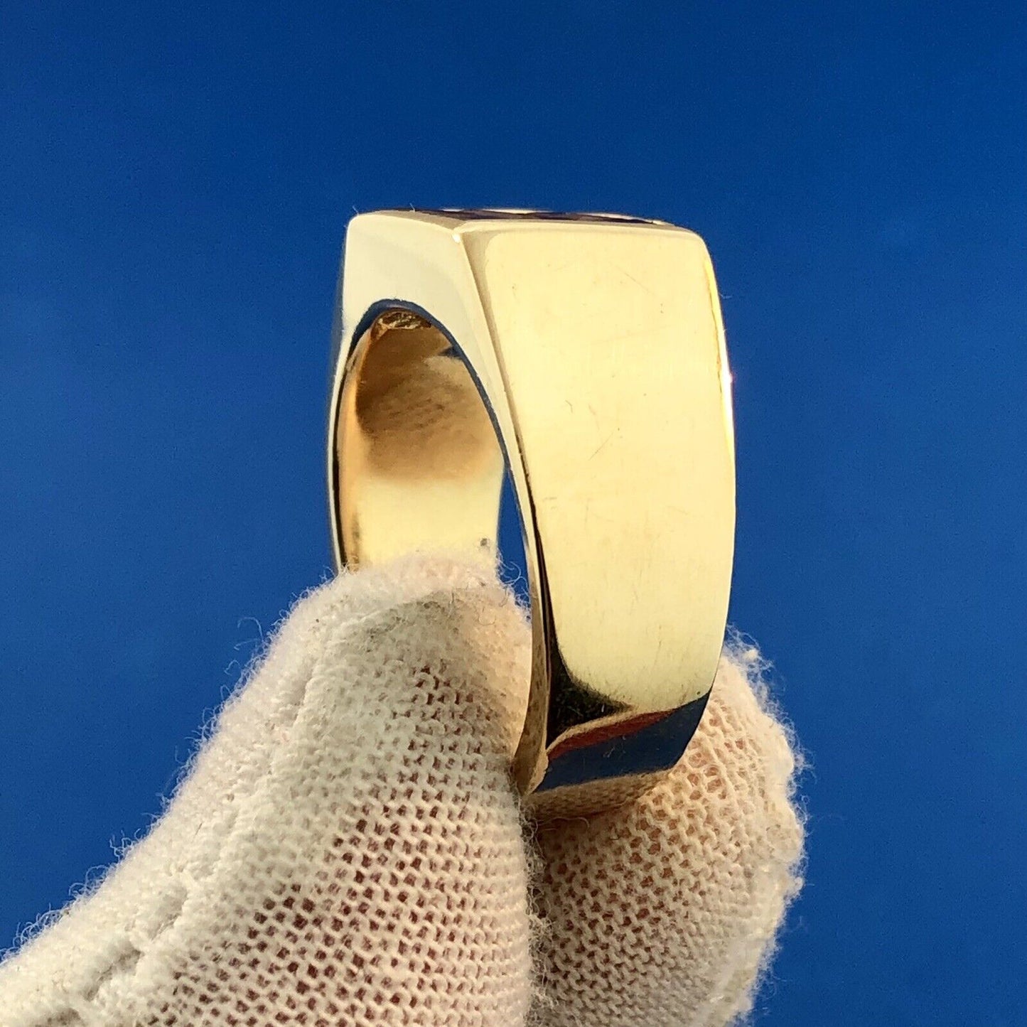 Retro 18K Yellow Gold Diamond Ruby Halo Channel Set Square Dome Unisex Ring