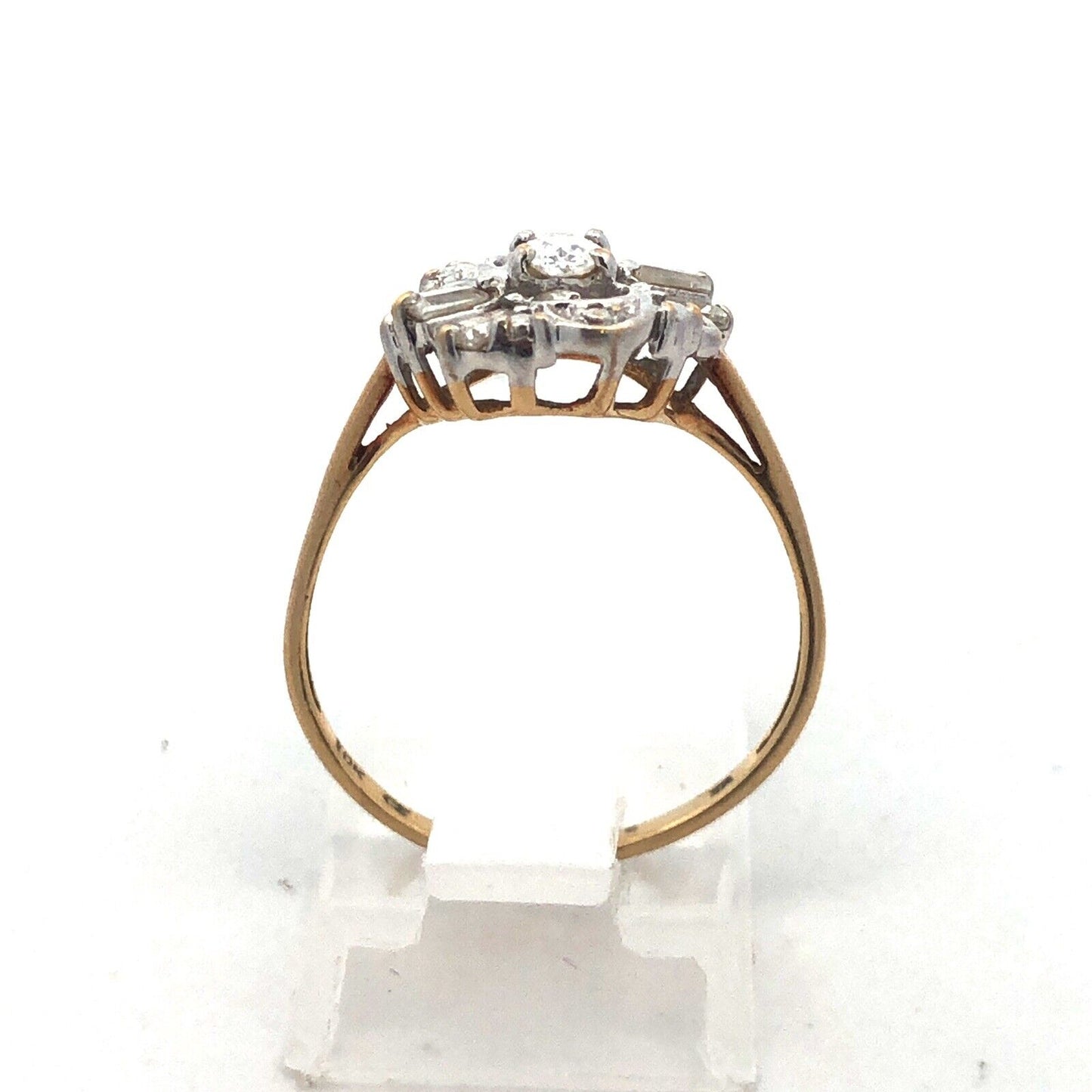 Estate 10K Yellow White Gold Oval CZ Baguette Accented Anniversary Ring