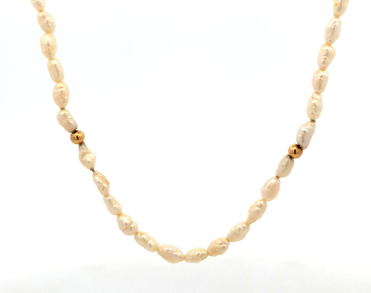 Estate 14K Yellow Gold Baroque Pearl Gold Bead Necklace