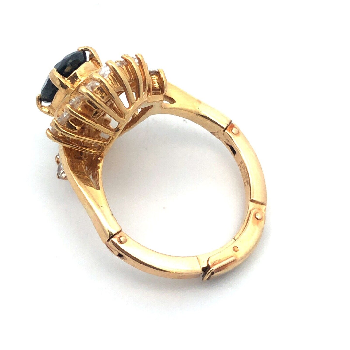 Designer 14K Yellow Gold Oval Sapphire Diamond Wave Halo Bypass Cocktail Ring