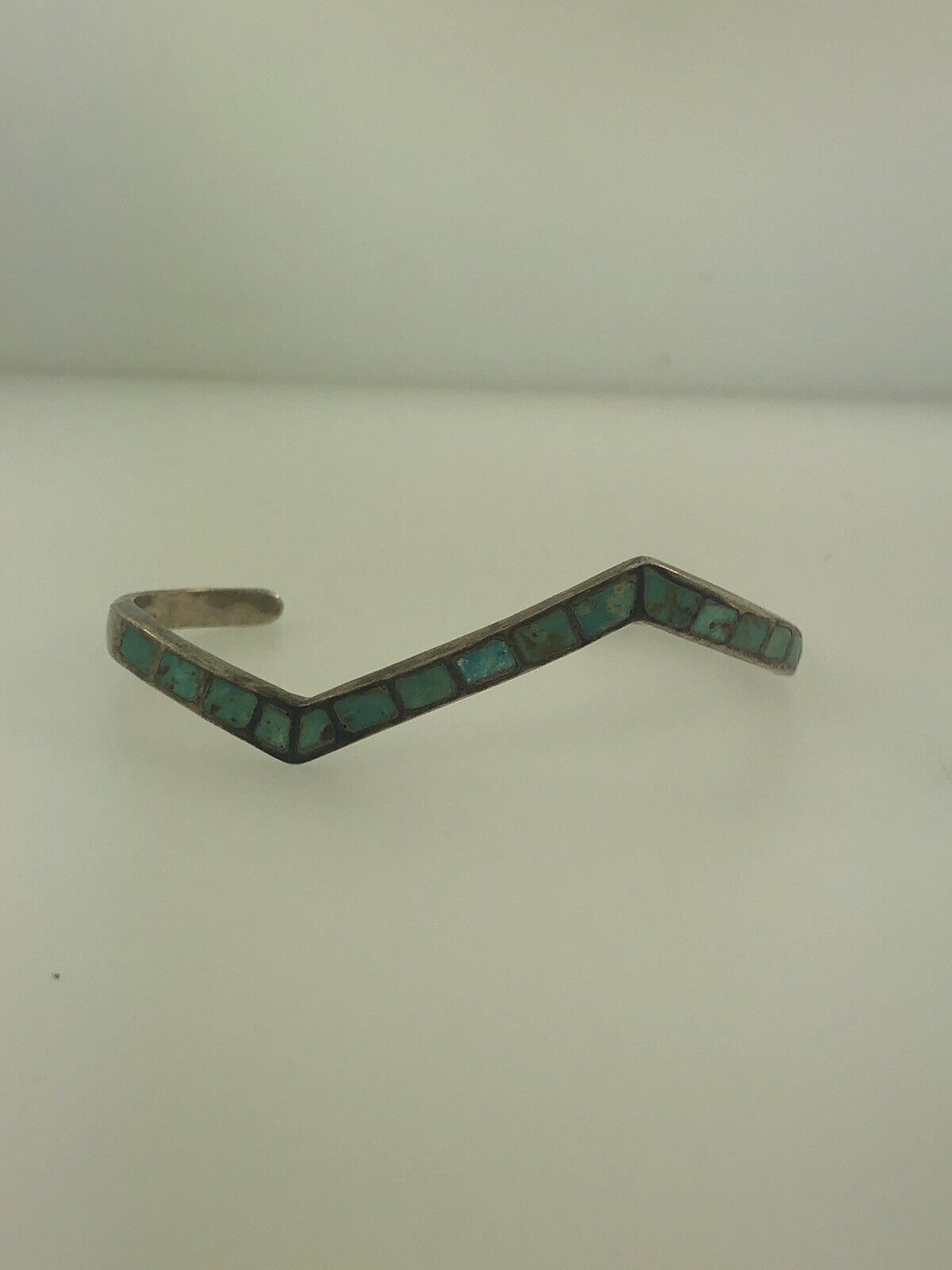 Vintage Native American 925 Sterling Silver Turquoise Modernist Cuff Bracelet