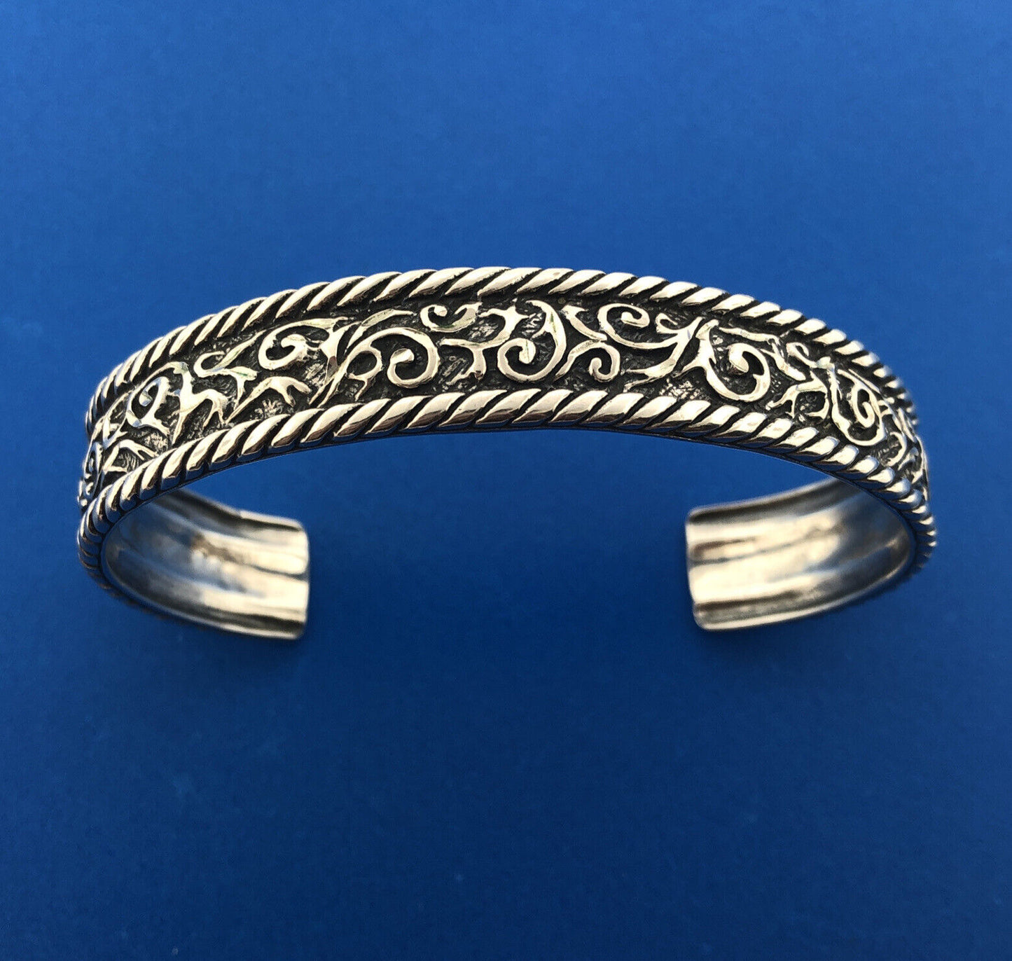 Carolyn Pollack Relios R Moon Sterling Silver 925 Cable Scroll Cuff Bracelet