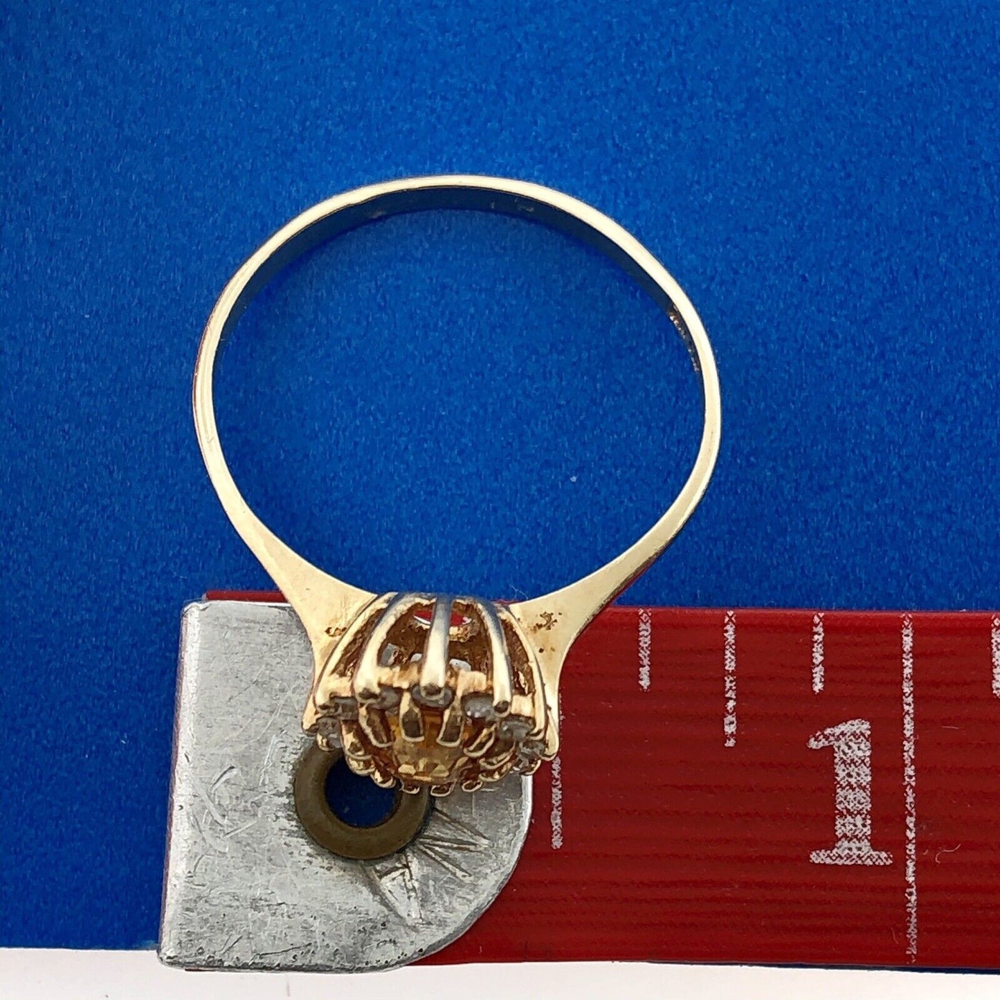 Vintage 10K Yellow Gold Oval Citrine Diamond Halo Engagement Cocktail Ring