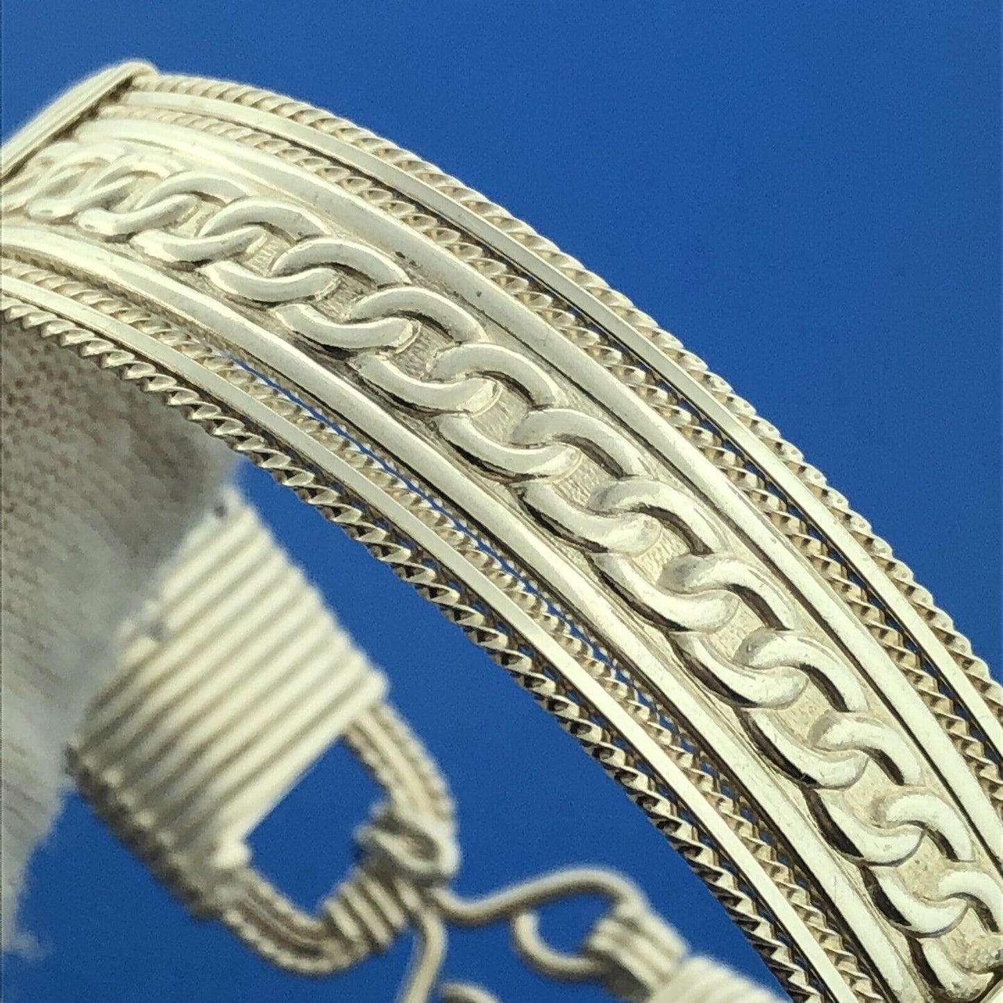 Estate 925 Sterling Silver Textured Design Wire Wrapped Cuff Bracelet