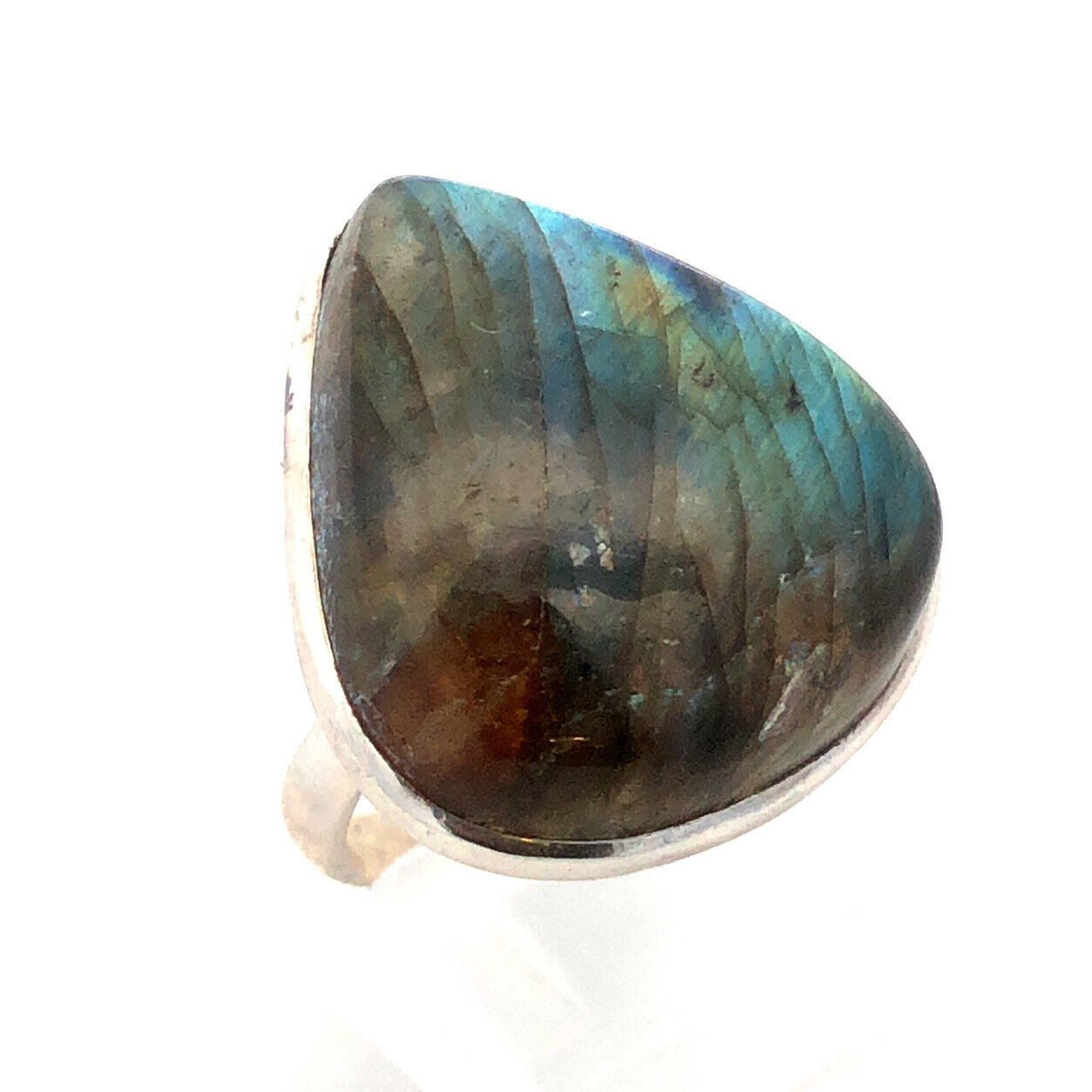 Vintage 925 Sterling Silver Triangle Cabochon Labradorite Statement Ring