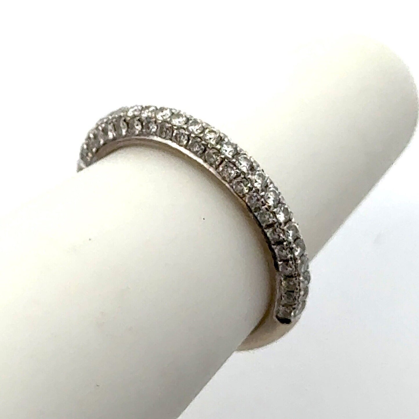 Designer IB 14K White Gold 3 Row Pave Diamond Wedding Anniversary Band Ring