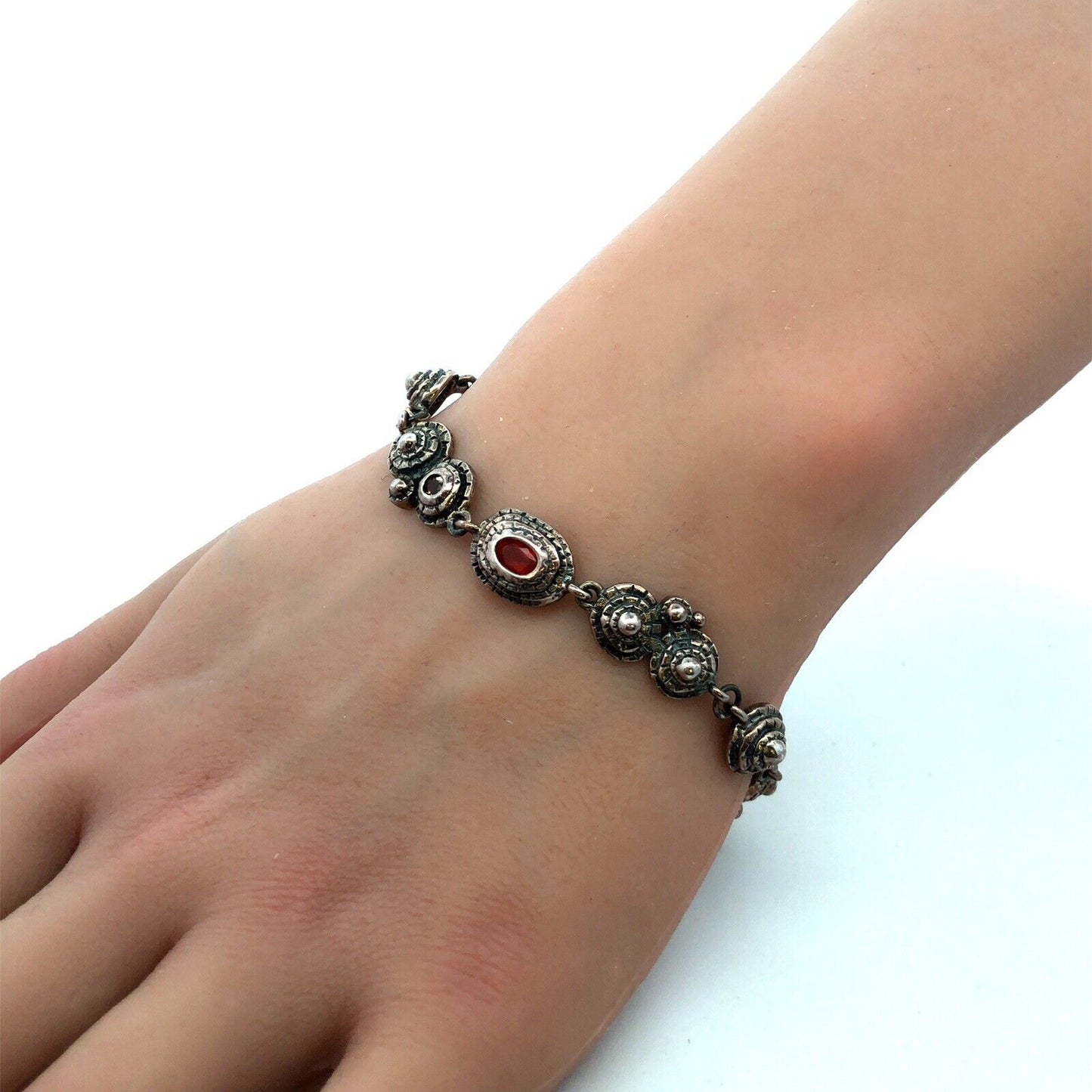 Vintage 925 Sterling Silver Oval multi gemstone Station Tennis Bracelet