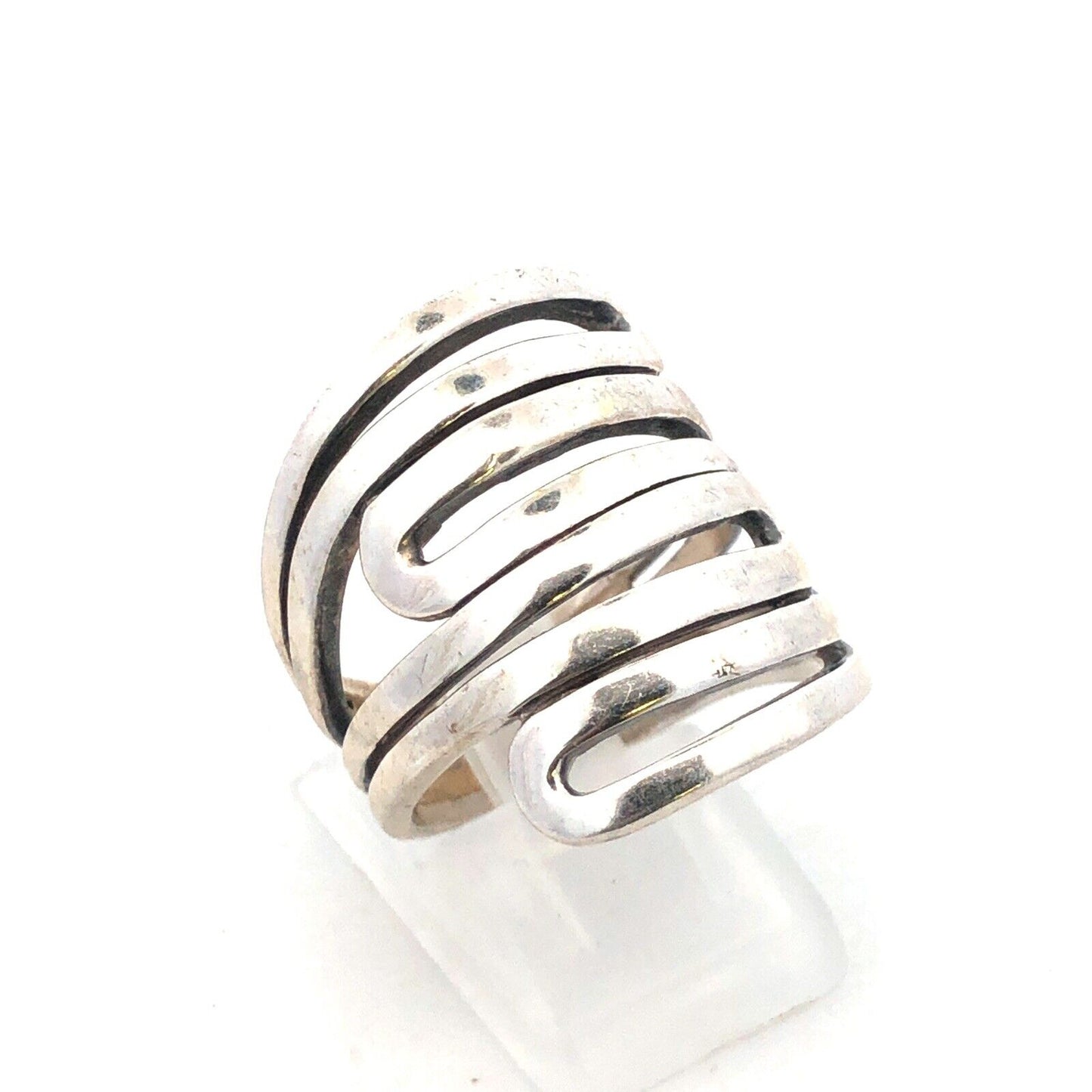 Designer India Modernist 925 Sterling Silver Wide Swirl Ring